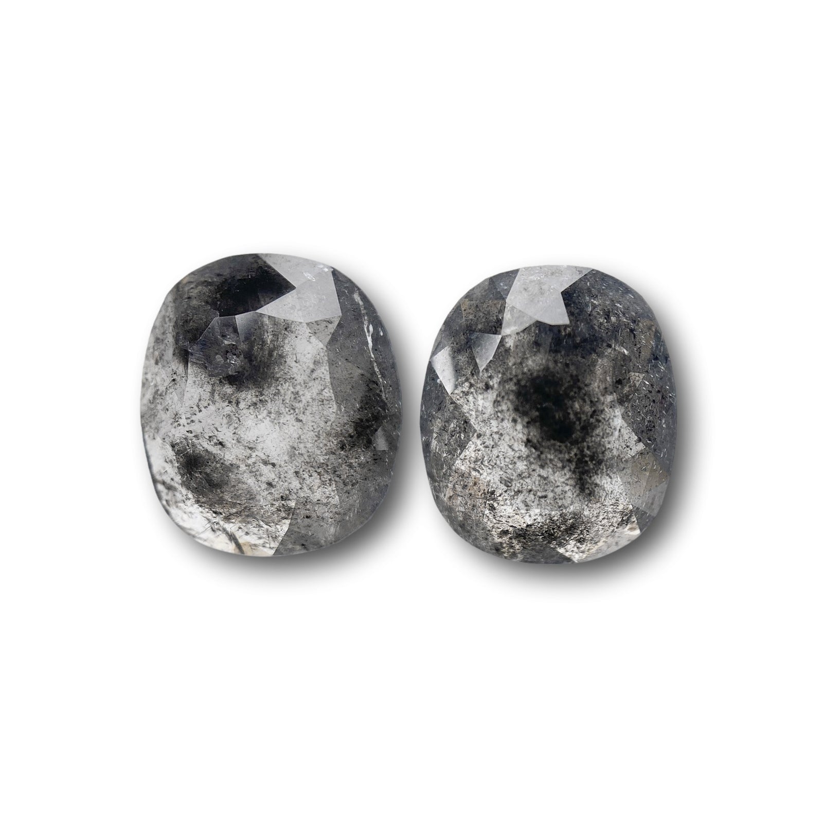 2.75cttw | Salt & Pepper Cushion Shape Rose Cut Diamond Matched Pair - Modern Rustic Diamond