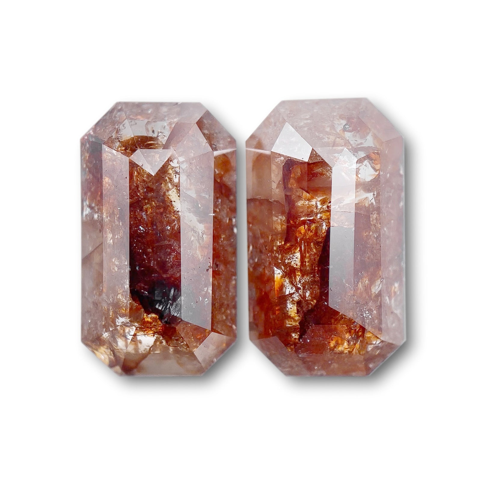 6.84cttw | Rustic  Emerald Shape Rose Cut Diamond Matched Pair - Modern Rustic Diamond