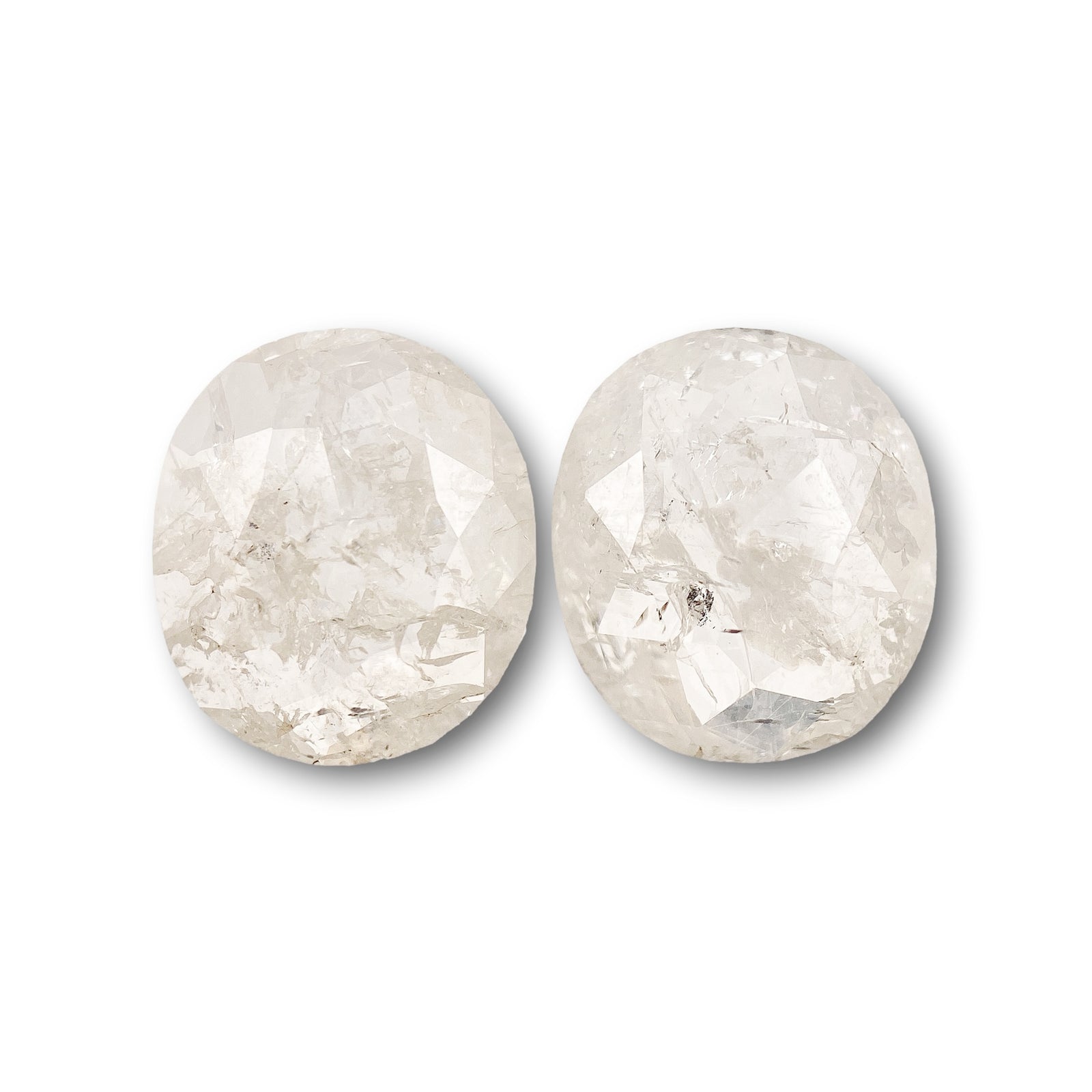 2.57cttw | Salt & Pepper Oval Shape Rose Cut Diamond Matched Pair - Modern Rustic Diamond