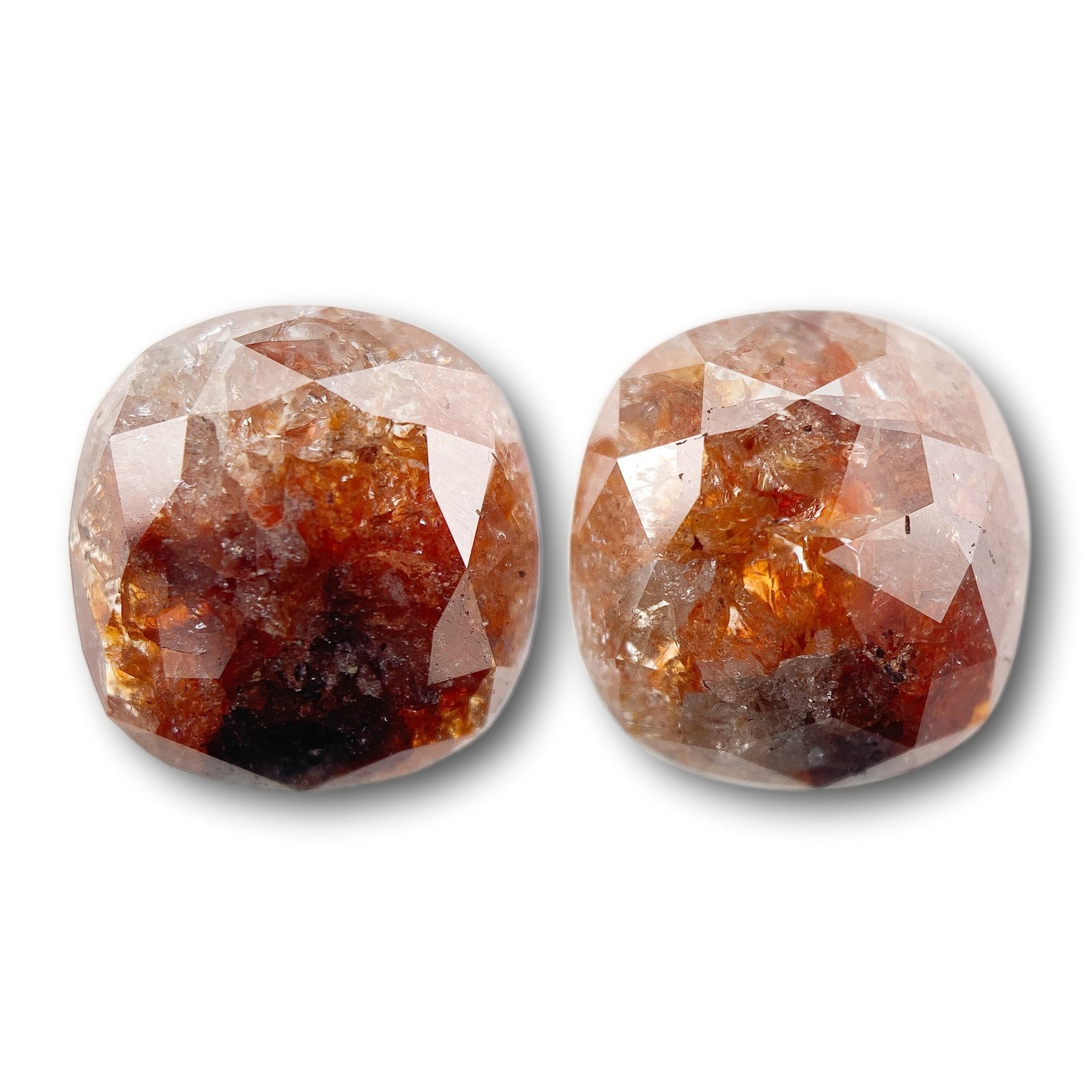 5.15cttw | Salt & Pepper Cushion Shape Rose Cut Diamond Matched Pair - Modern Rustic Diamond