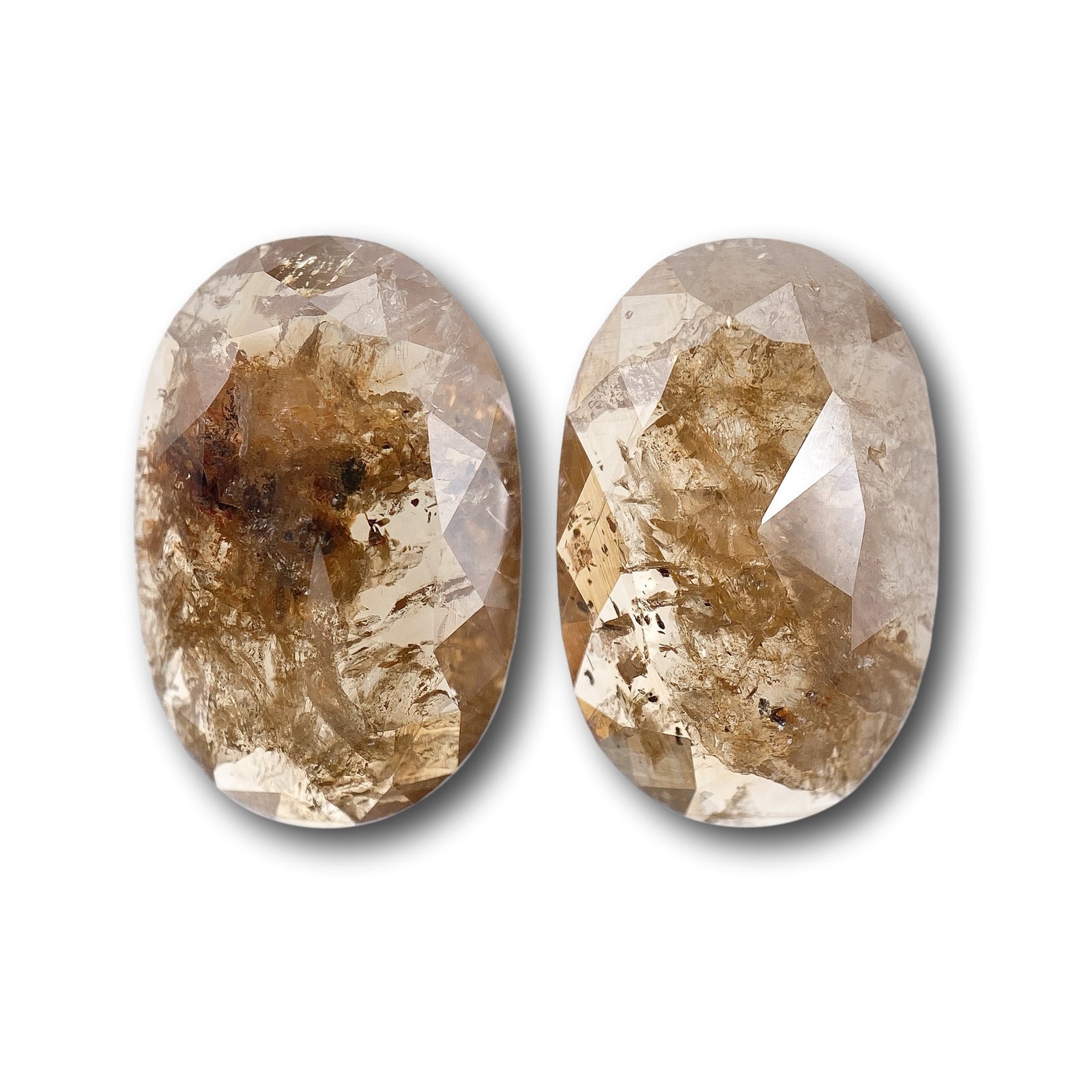 4.78cttw | Salt & Pepper Oval Shape Rose Cut Diamond Matched Pair - Modern Rustic Diamond