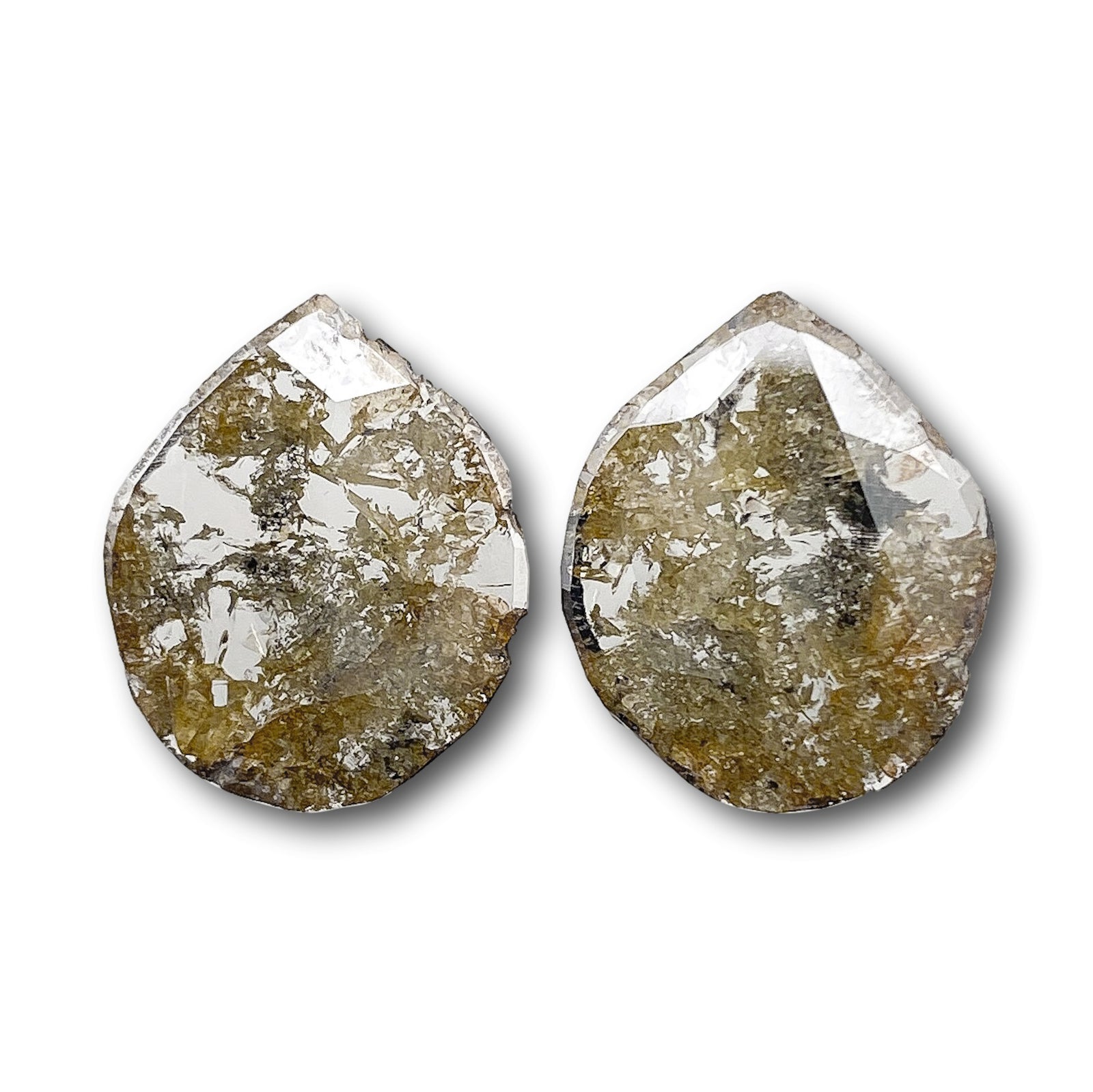 4.04cttw | Rstc  Pear Shape Rose Cut Diamond Matched Pair - Modern Rustic Diamond