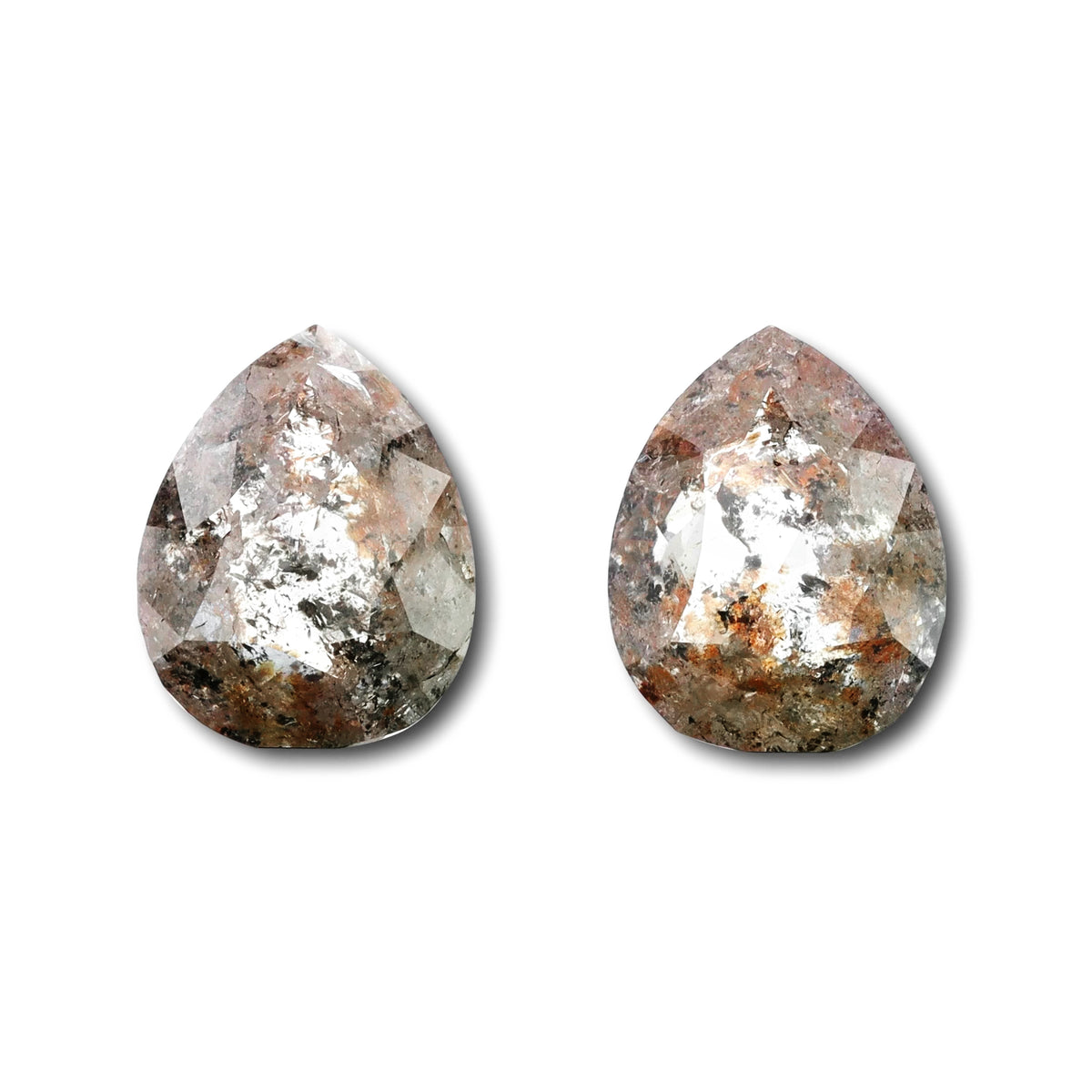 7.02cttw | Salt &amp; Pepper Pear Shape Rose Cut Diamond Matched Pair - Modern Rustic Diamond