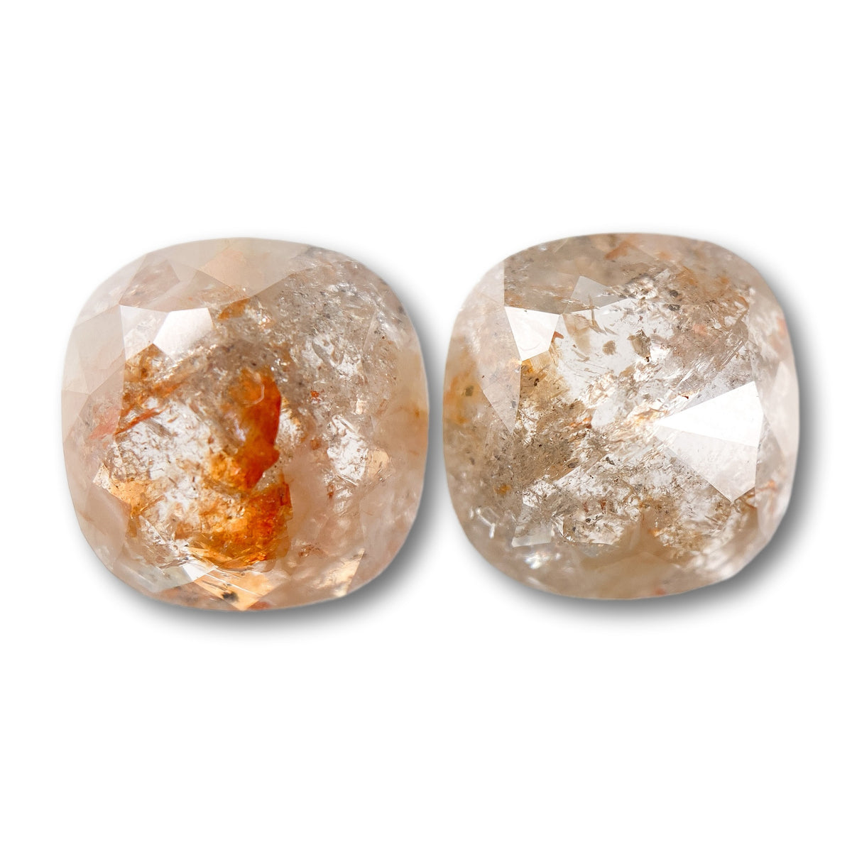 7.92cttw | Salt &amp; Pepper Cushion Shape Rose Cut Diamond Matched Pair - Modern Rustic Diamond