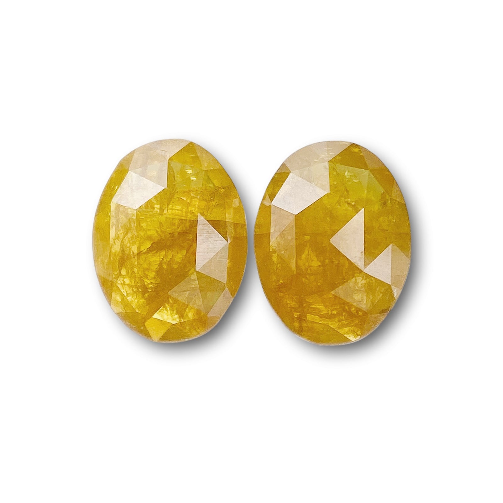 0.98cttw | Rustic Yellow  Oval Shape Rose Cut Diamond Matched Pair - Modern Rustic Diamond