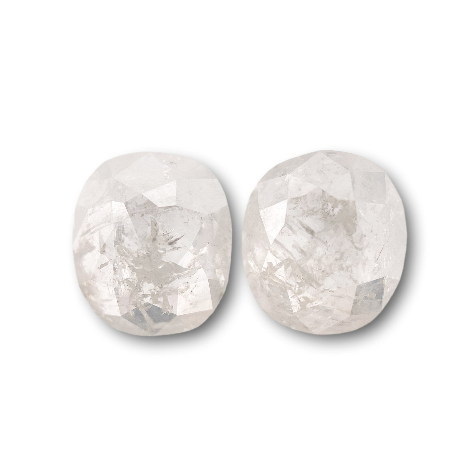 3.64cttw | Salt & Pepper Cushion Shape Rose Cut Diamond Matched Pair - Modern Rustic Diamond