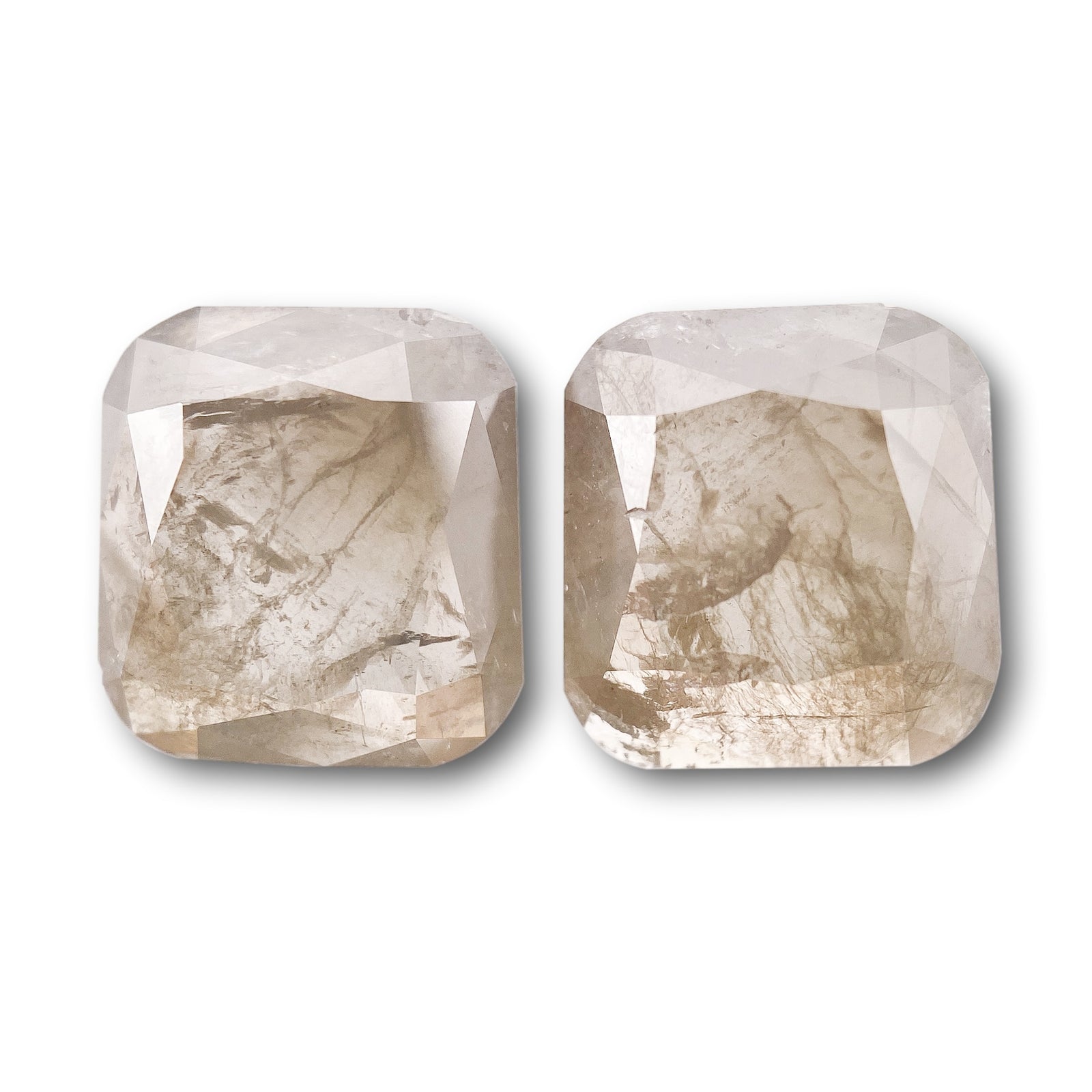 3.45cttw | Rustic  Cushion Shape Rose Cut Diamond Matched Pair - Modern Rustic Diamond