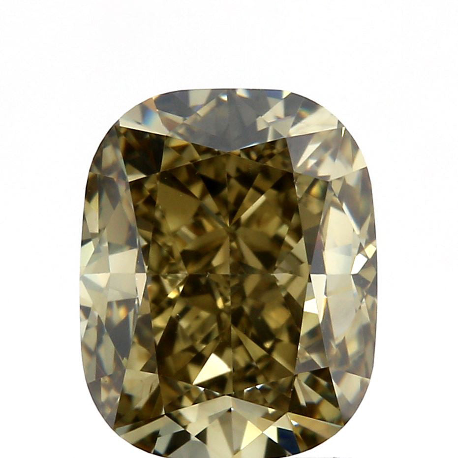 2.14ct | Fancy Dark Grayish Greenish Yellow VS2 Cushion Shape Brilliant Cut Diamond (GIA) - Modern Rustic Diamond