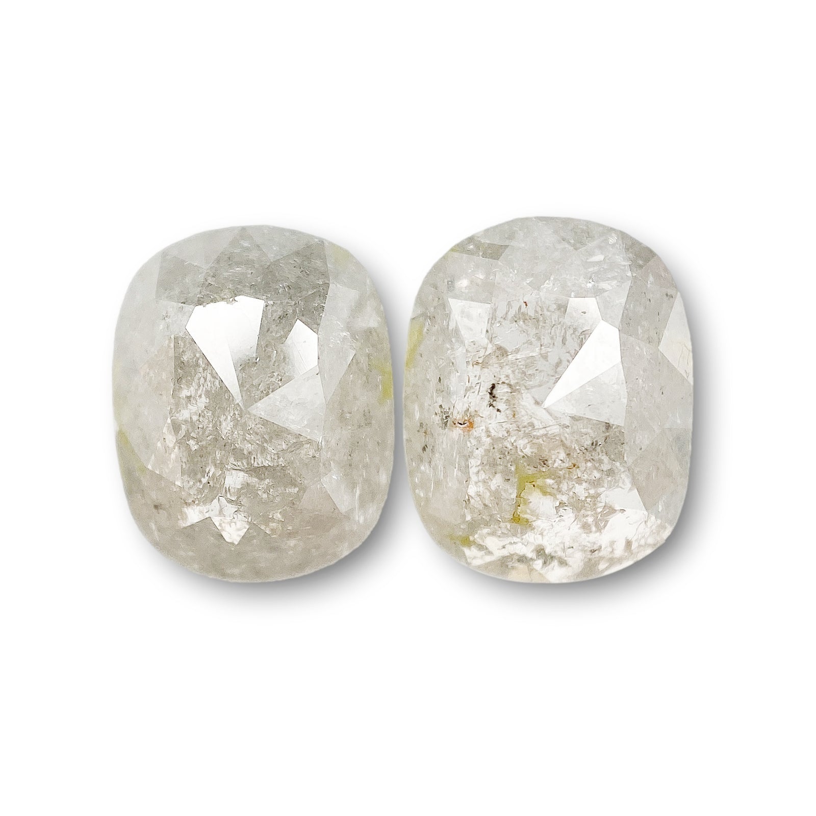 2.86cttw | Rustic Cushion Shape Rose Cut Diamond Matched Pair - Modern Rustic Diamond