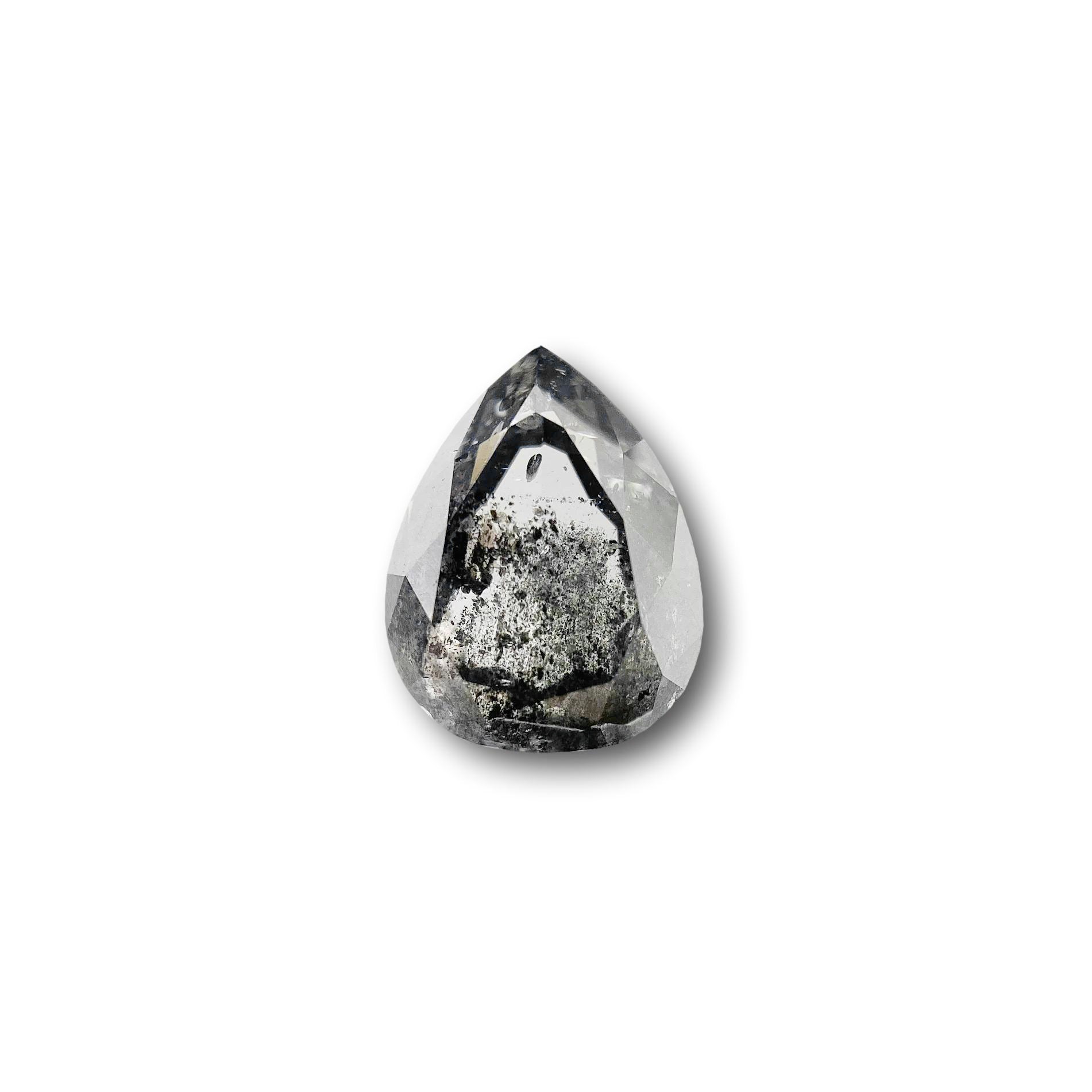 1.69ct | Salt & Pepper Pear Shape Rose Cut Diamond - Modern Rustic Diamond