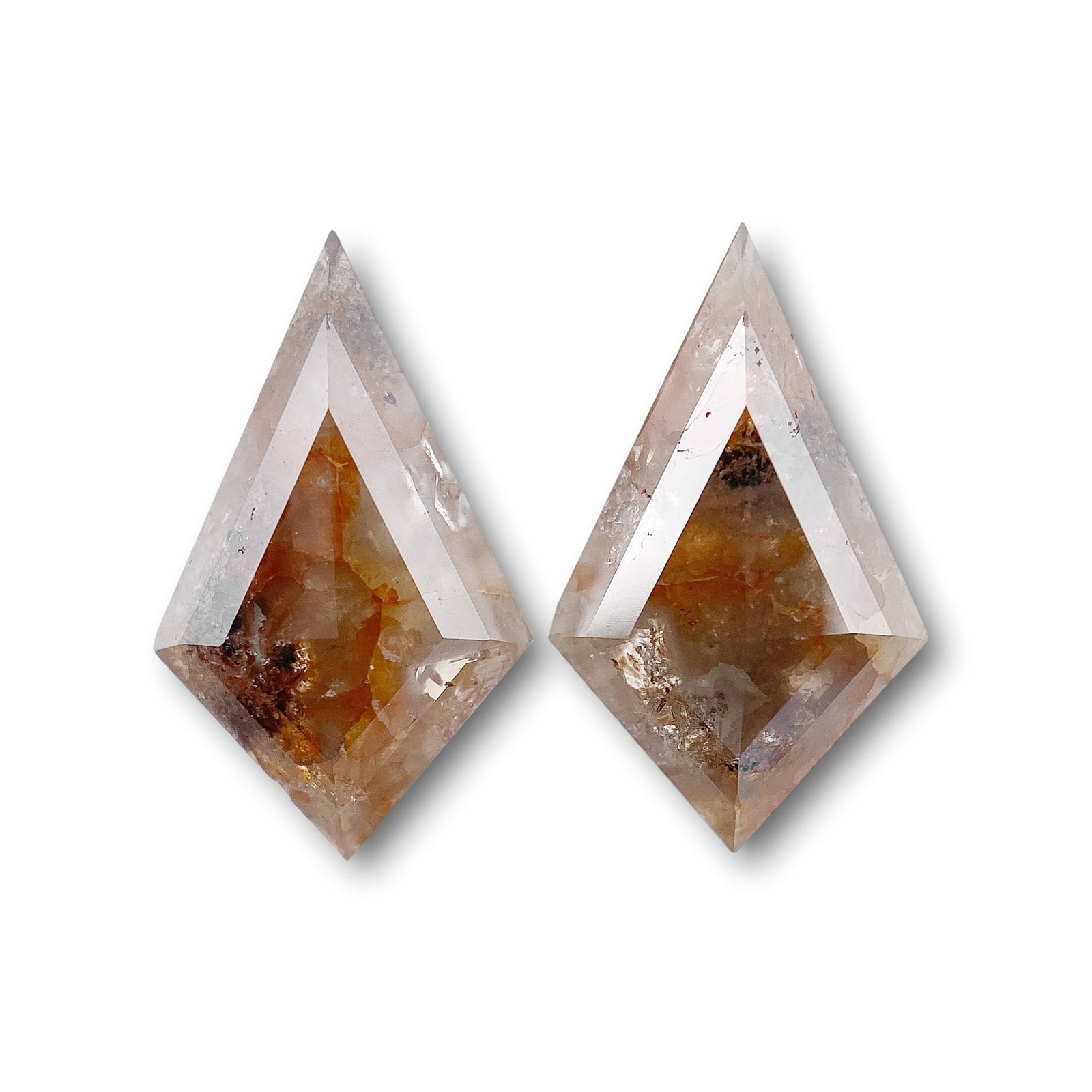 2.14cttw | Salt & Pepper Kite Shape Rose Cut Diamond Matched Pair - Modern Rustic Diamond