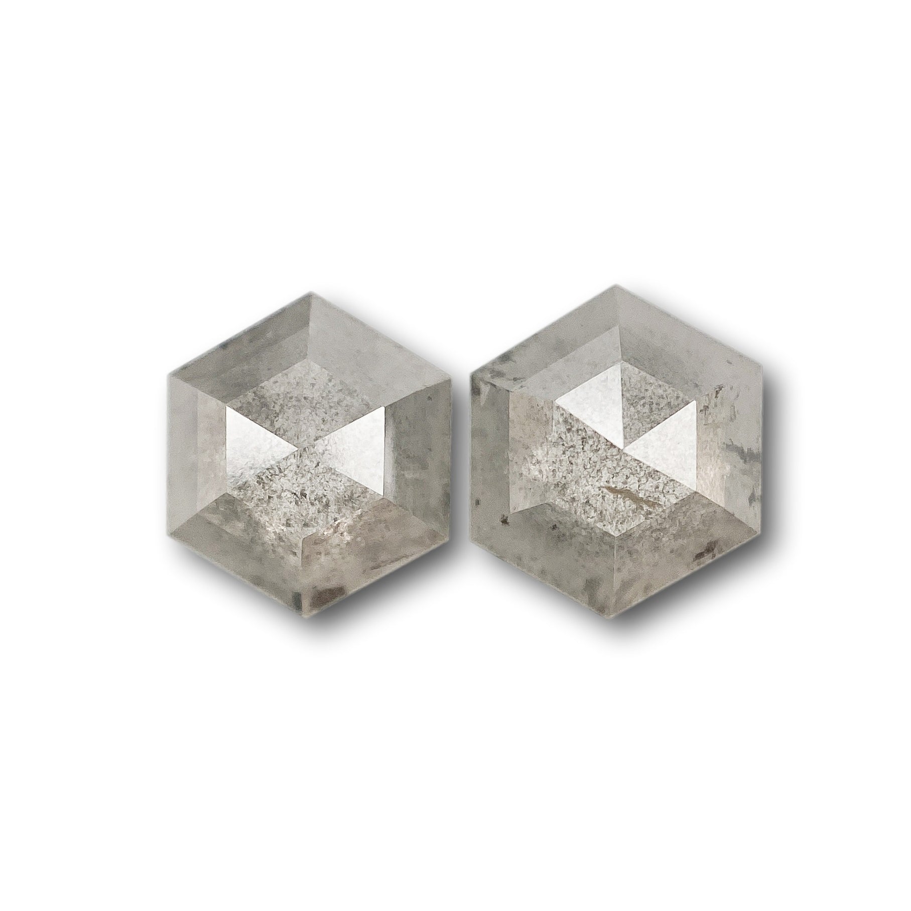 1.80cttw | Rustic  Hexagon Shape Rose Cut Diamond Matched Pair - Modern Rustic Diamond