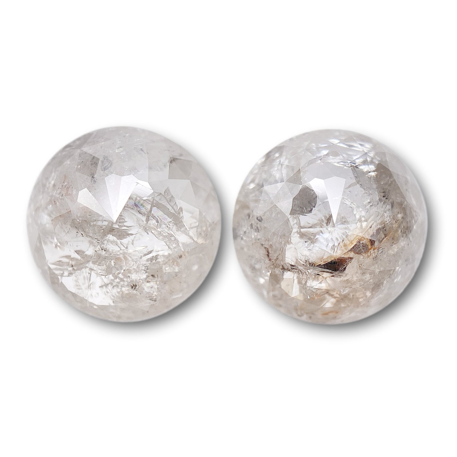 6.97cttw | Rustic Round Shape Rose Cut Diamond Matched Pair - Modern Rustic Diamond