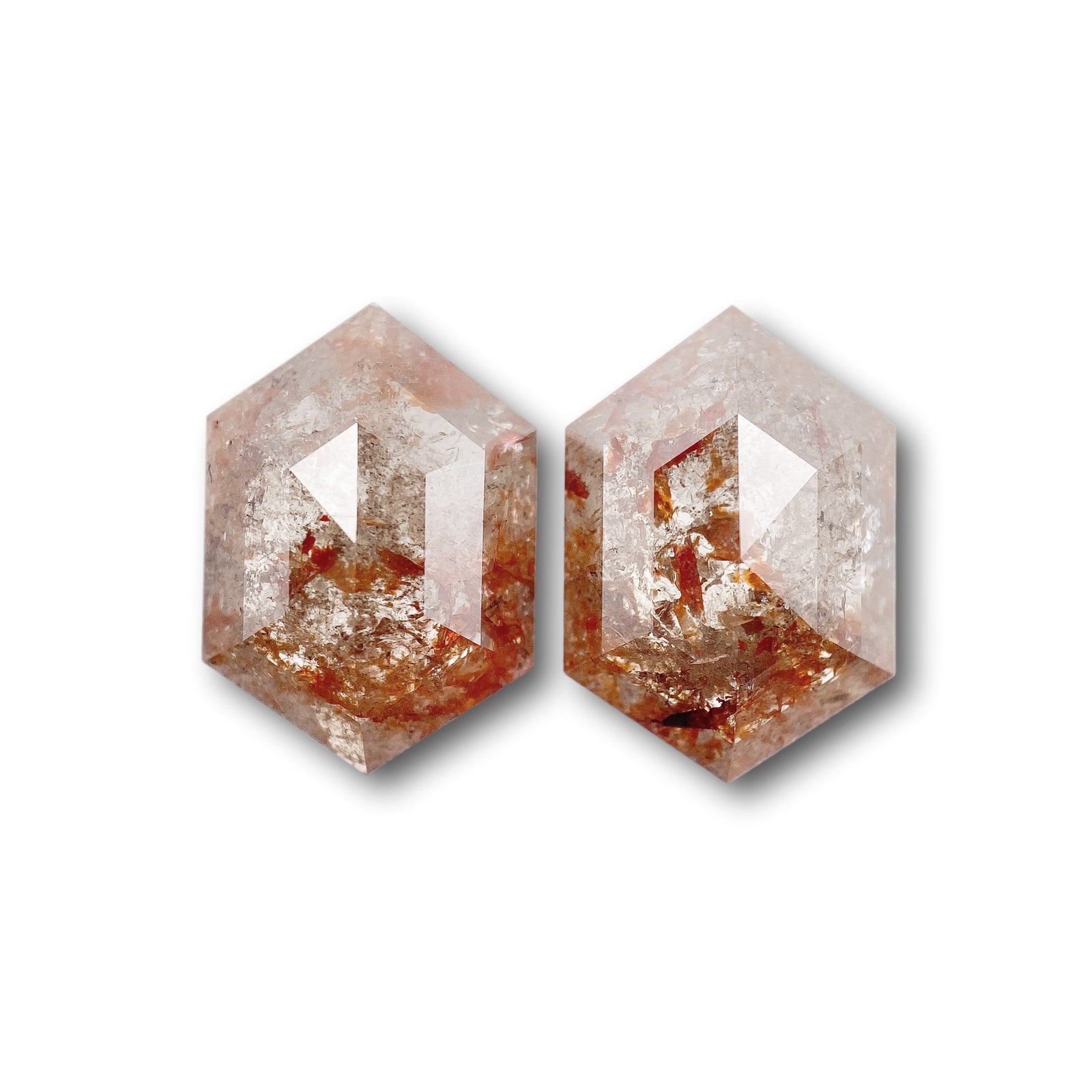 4.88cttw | Salt & Pepper Hexagon Shape Rose Cut Diamond Matched Pair - Modern Rustic Diamond