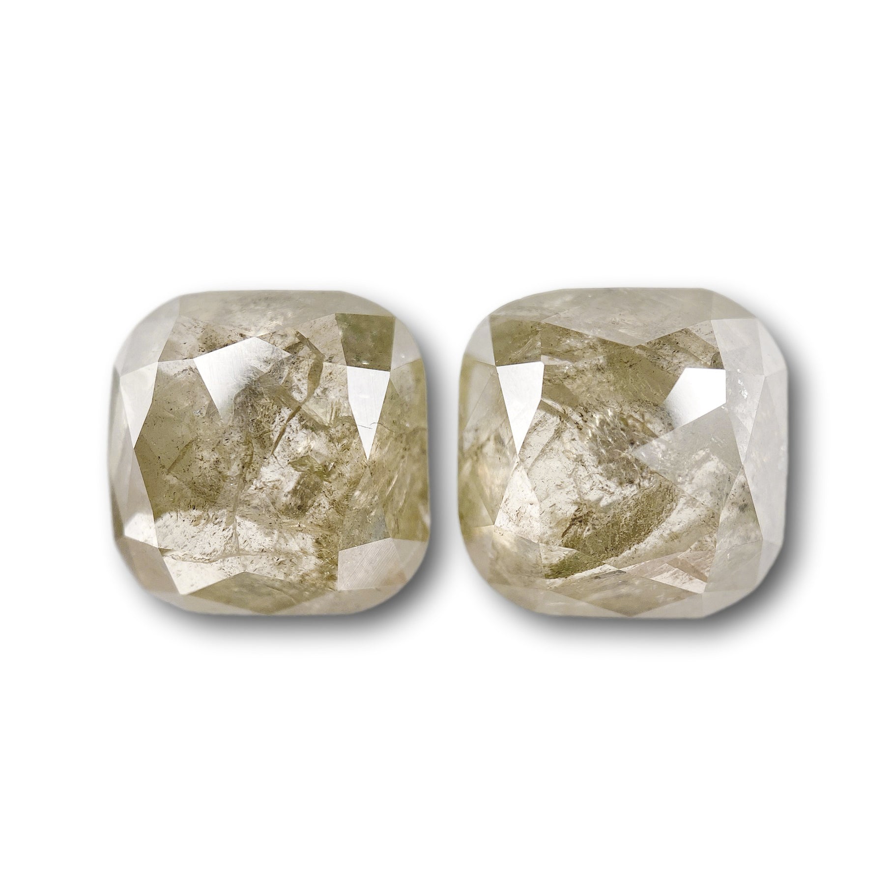 8.09cttw | Salt & Pepper Cushion Shape Rose Cut Diamond Matched Pair - Modern Rustic Diamond