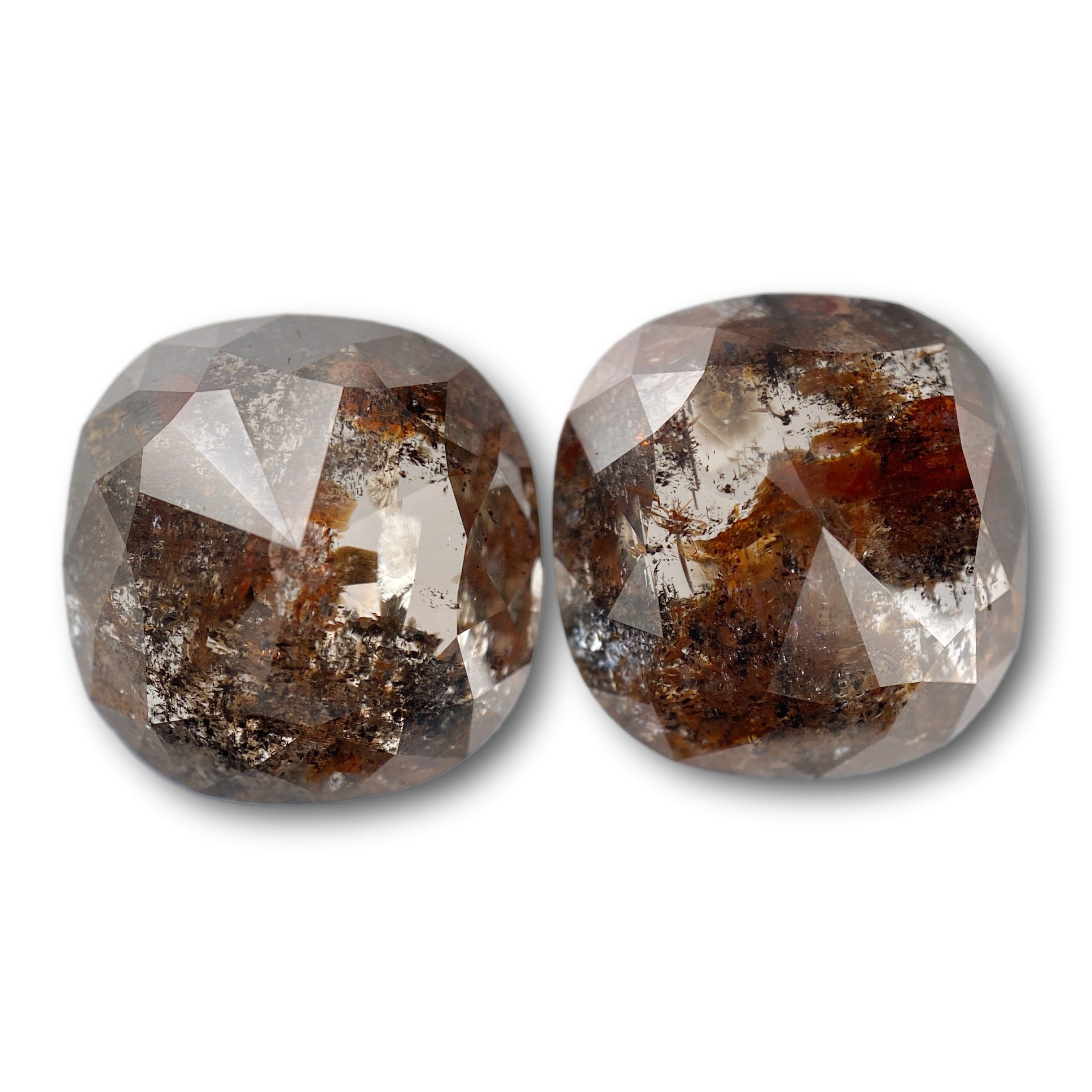 16.34cttw | Salt & Pepper Cushion Shape Rose Cut Diamond Matched Pair - Modern Rustic Diamond