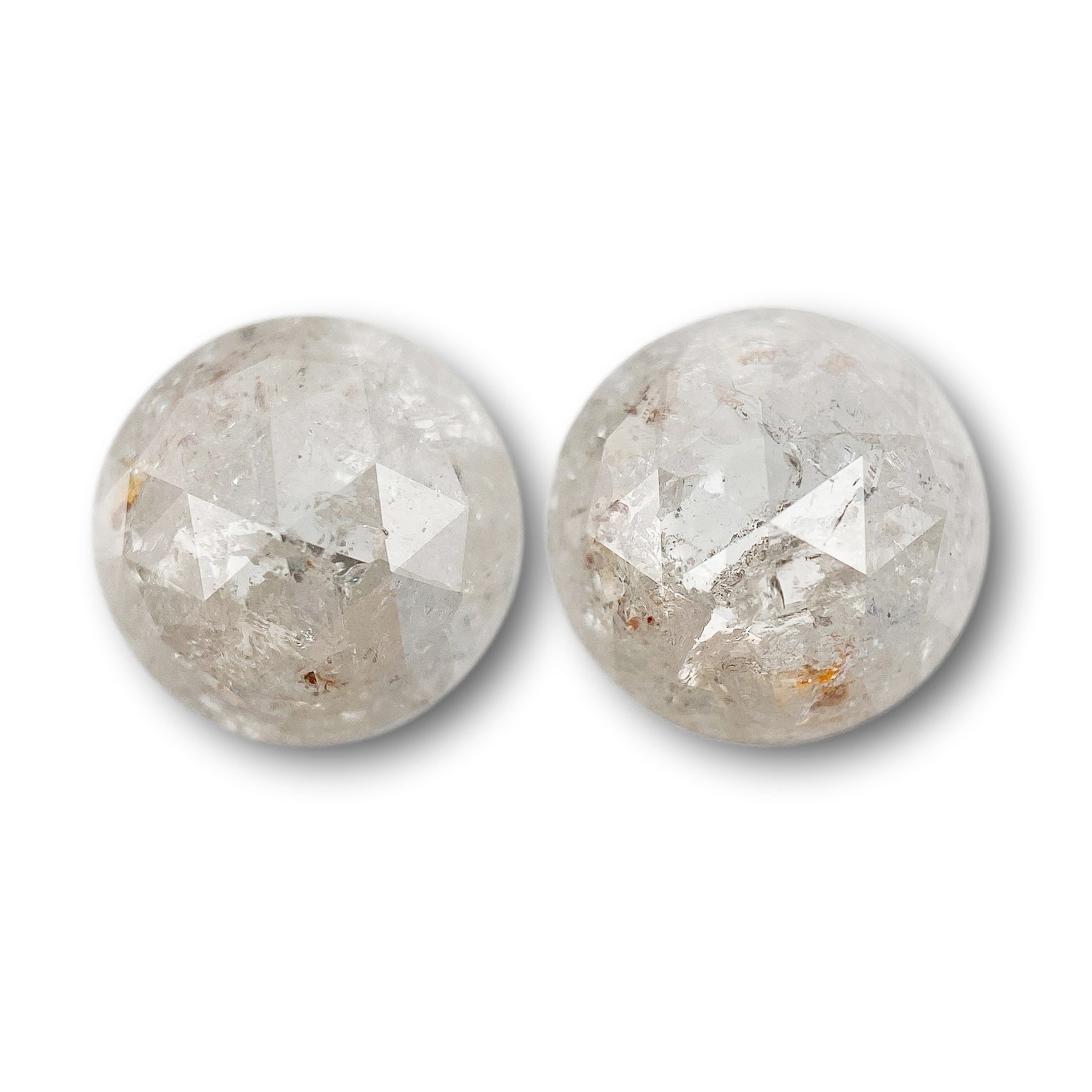 2.88cttw | Salt & Pepper Round Shape Rose Cut Diamond Matched Pair - Modern Rustic Diamond