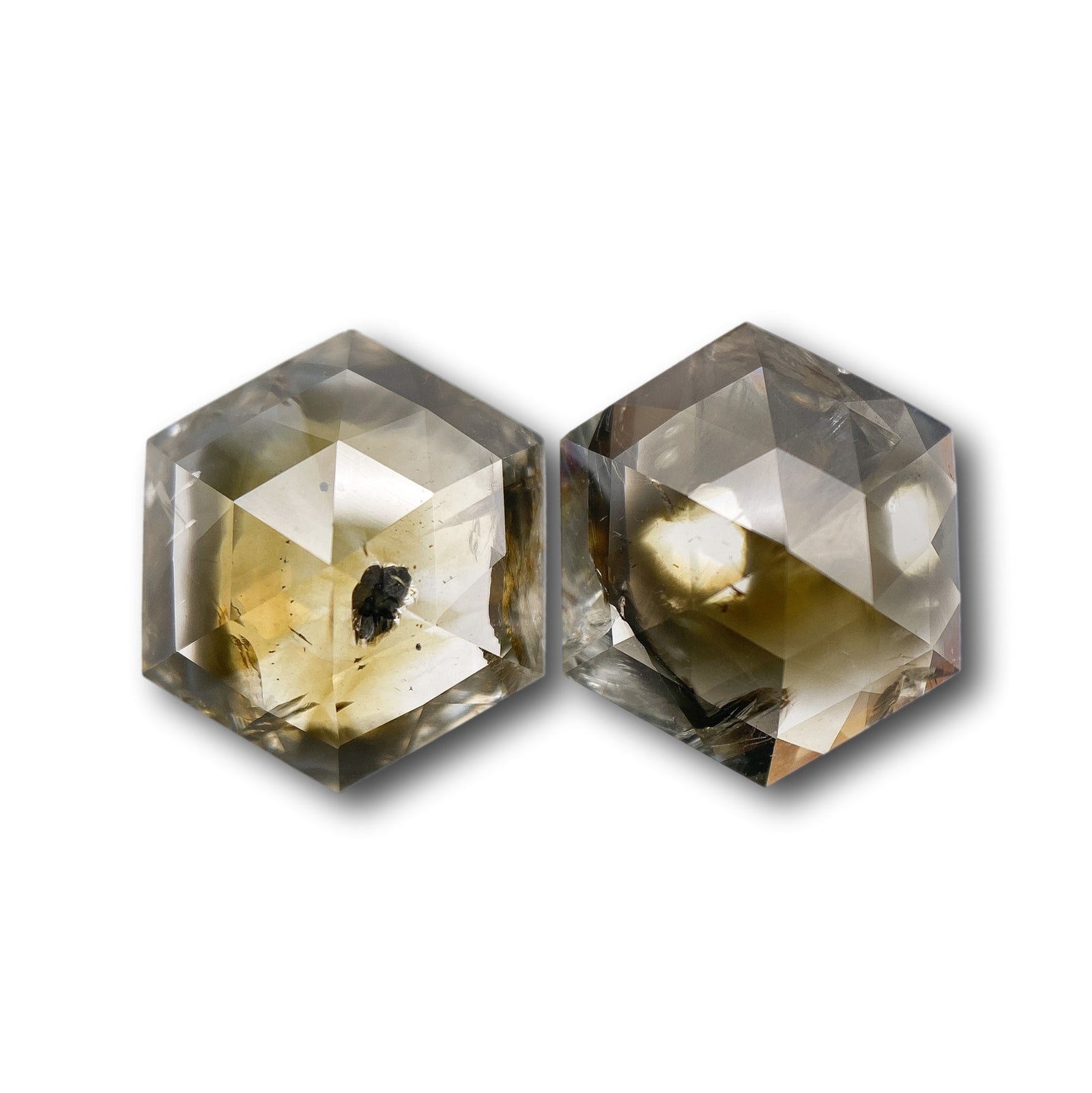 7.24cttw | Salt & Pepper Hexagon Shape Rose Cut Diamond Matched Pair - Modern Rustic Diamond