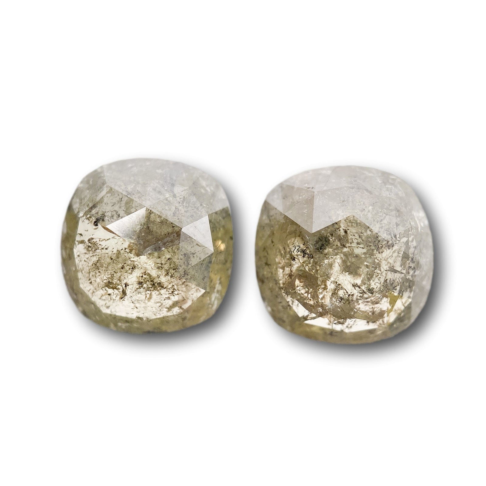 4.47cttw | Salt & Pepper Cushion Shape Rose Cut Diamond Matched Pair - Modern Rustic Diamond