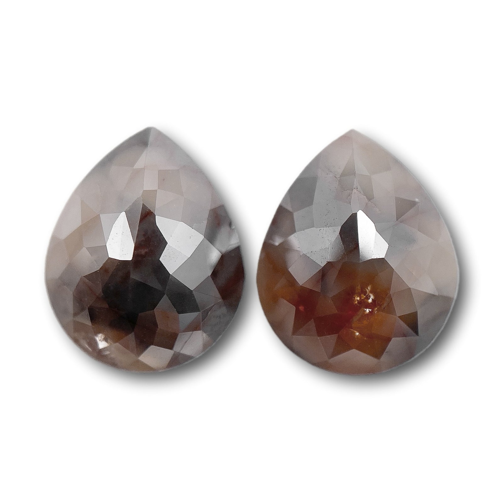 5.32cttw | Rustic  Pear Shape Rose Cut Diamond Matched Pair - Modern Rustic Diamond