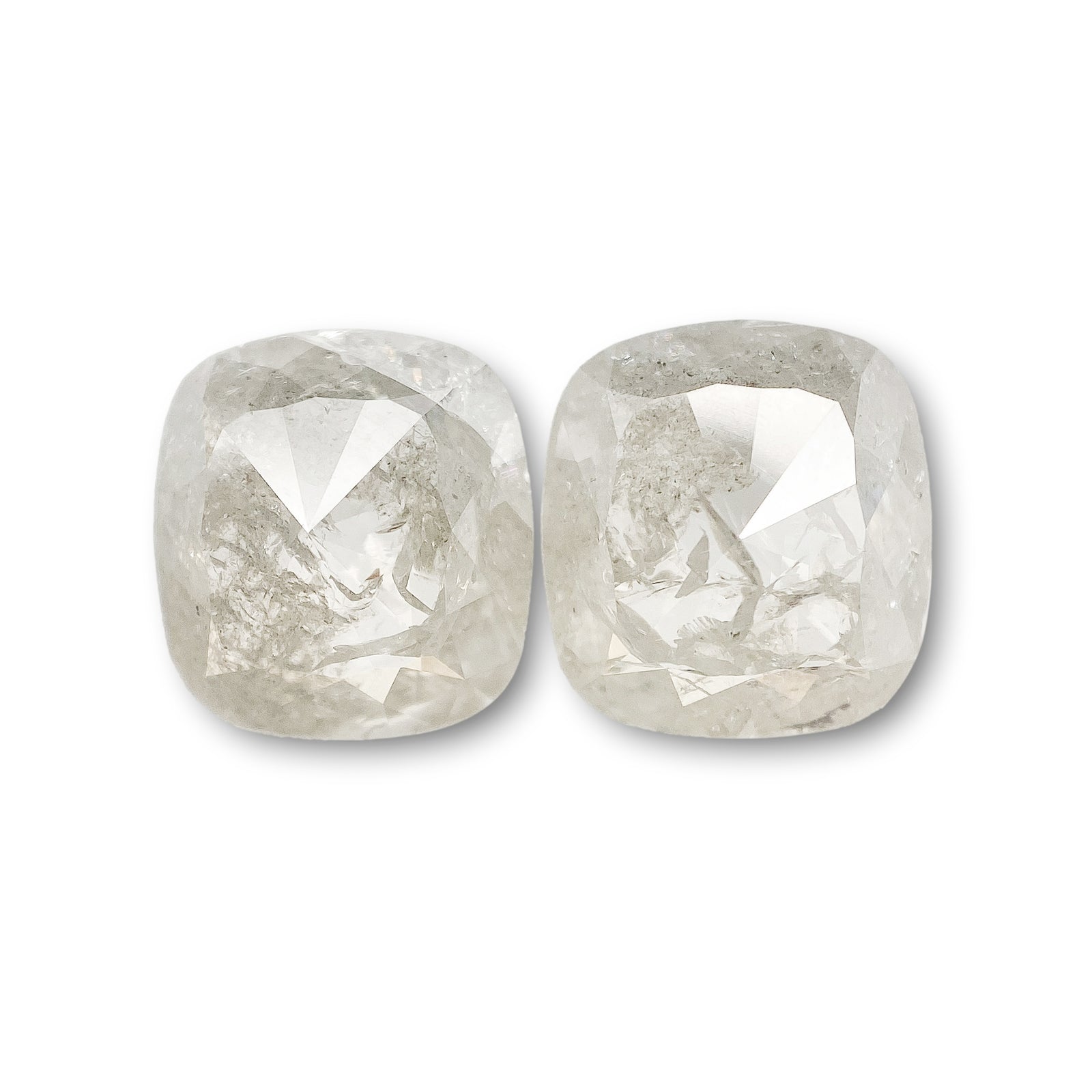 3.04cttw | Rustic Cushion Shape Rose Cut Diamond Matched Pair - Modern Rustic Diamond
