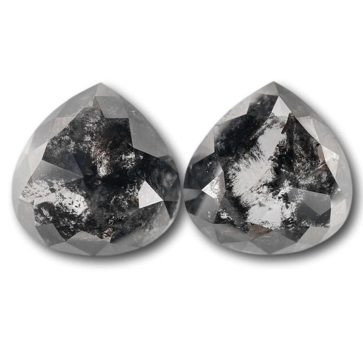 17.06cttw | Salt &amp; Pepper Pear Shape Rose Cut Diamond Matched Pair - Modern Rustic Diamond