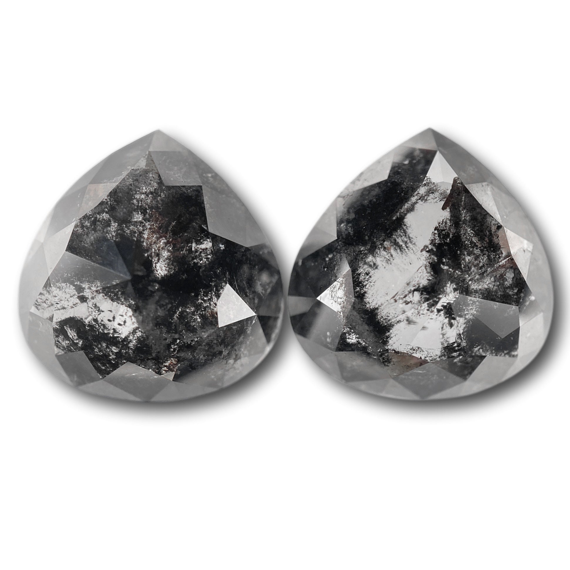 17.06cttw | Salt & Pepper Pear Shape Rose Cut Diamond Matched Pair - Modern Rustic Diamond