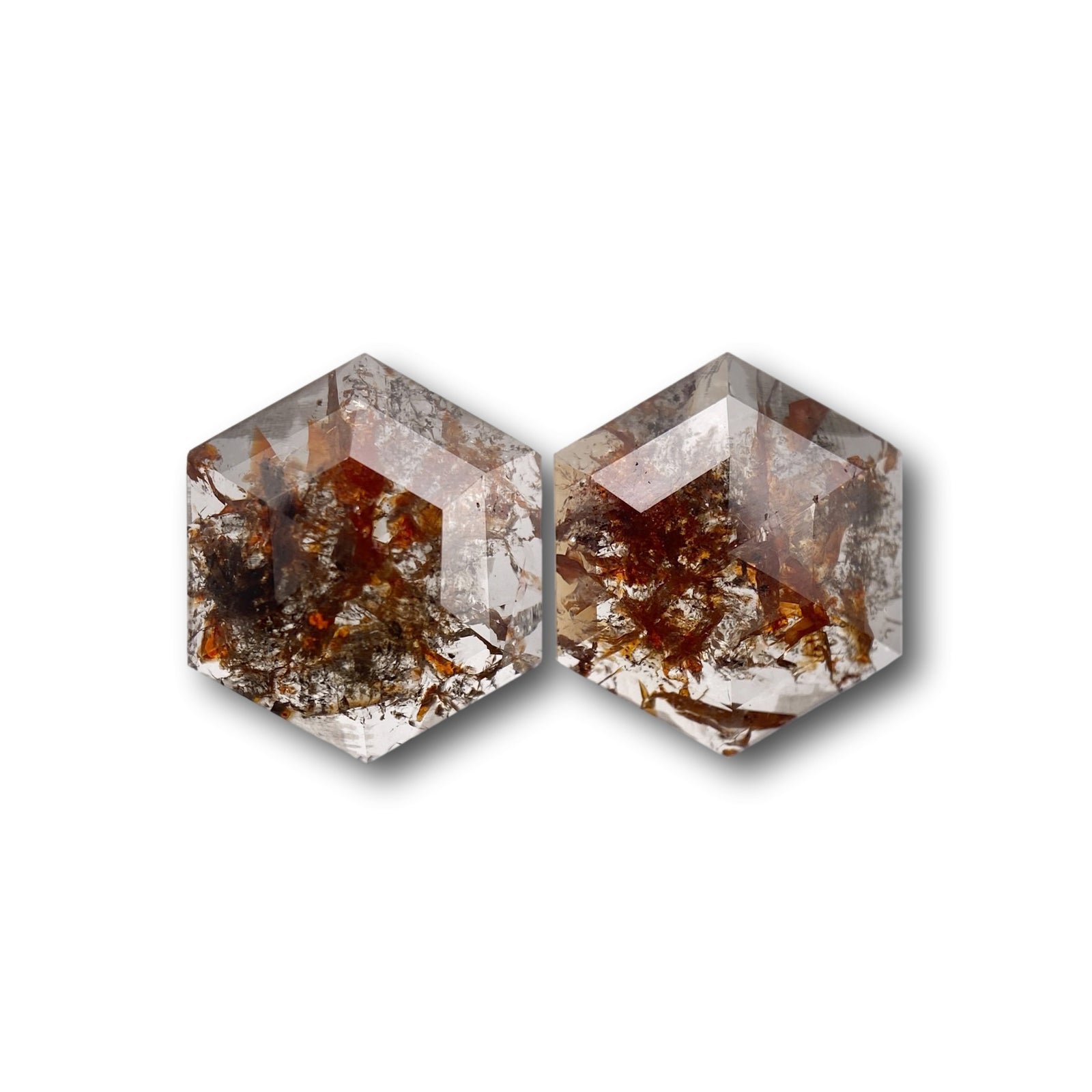 2.65cttw | Rustic Hexagon Shape Rose Cut Diamond Matched Pair - Modern Rustic Diamond
