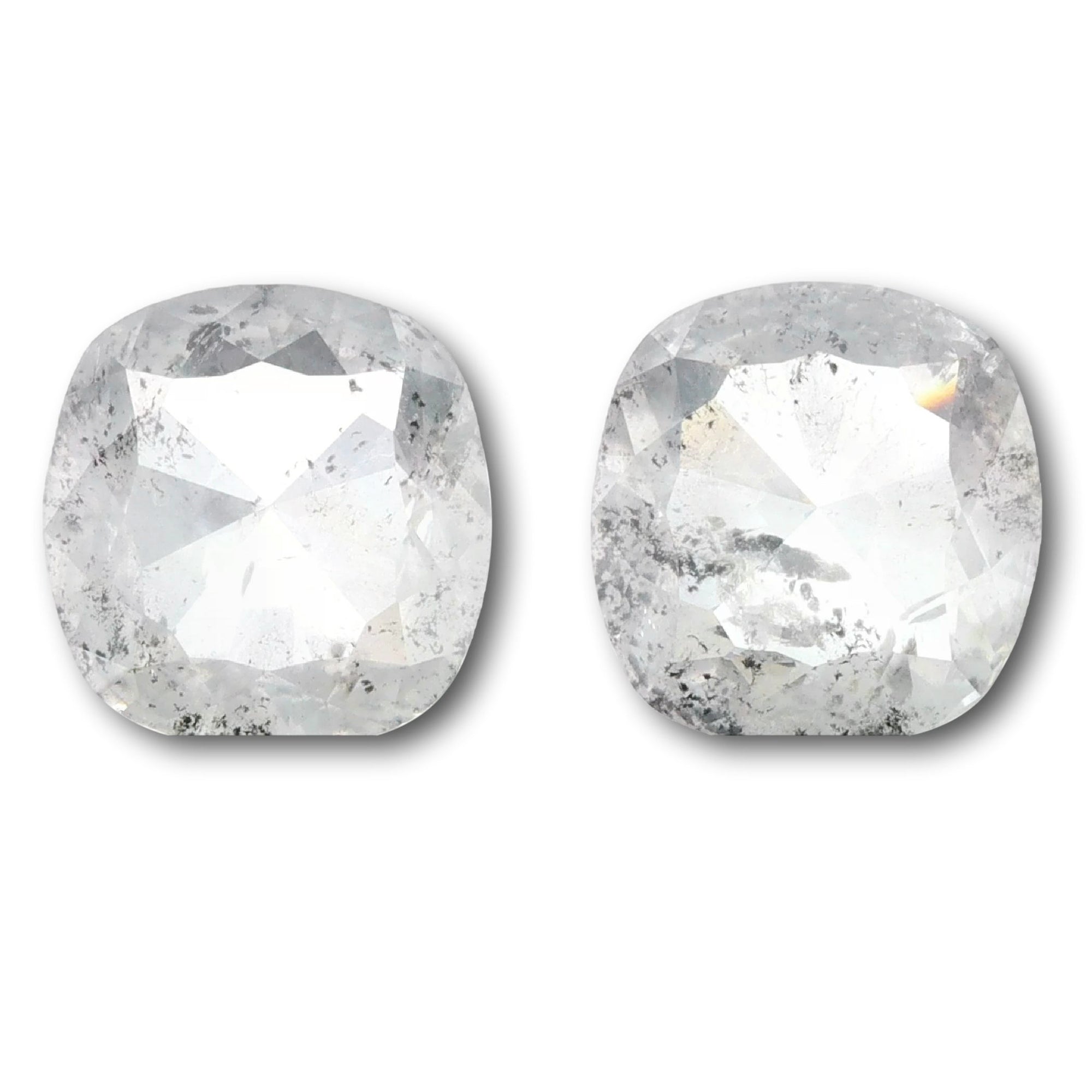 4.45cttw | Salt & Pepper Cushion Shape Rose Cut Diamond Matched Pair - Modern Rustic Diamond