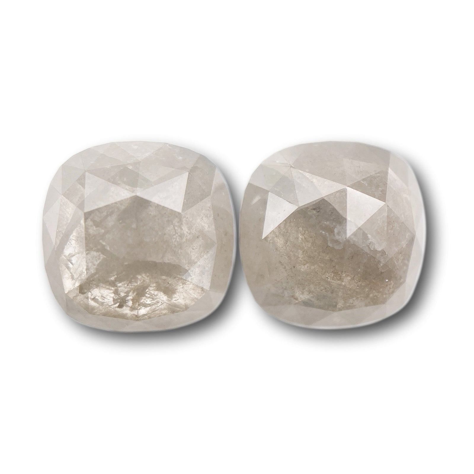 7.89cttw | Salt & Pepper Cushion Shape Rose Cut Diamond Matched Pair - Modern Rustic Diamond