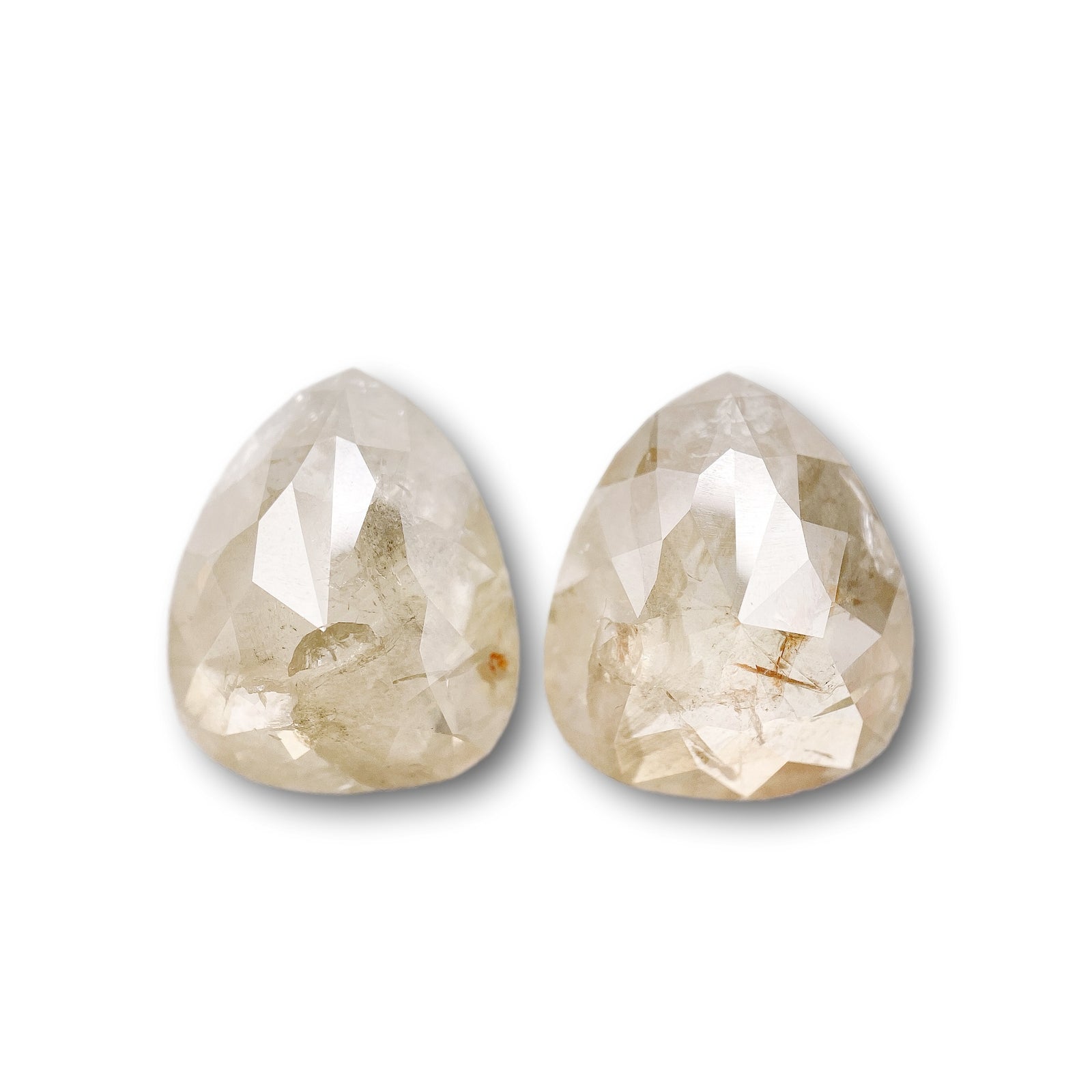 8.72cttw | Salt & Pepper Pear Shape Rose Cut Diamond Matched Pair - Modern Rustic Diamond
