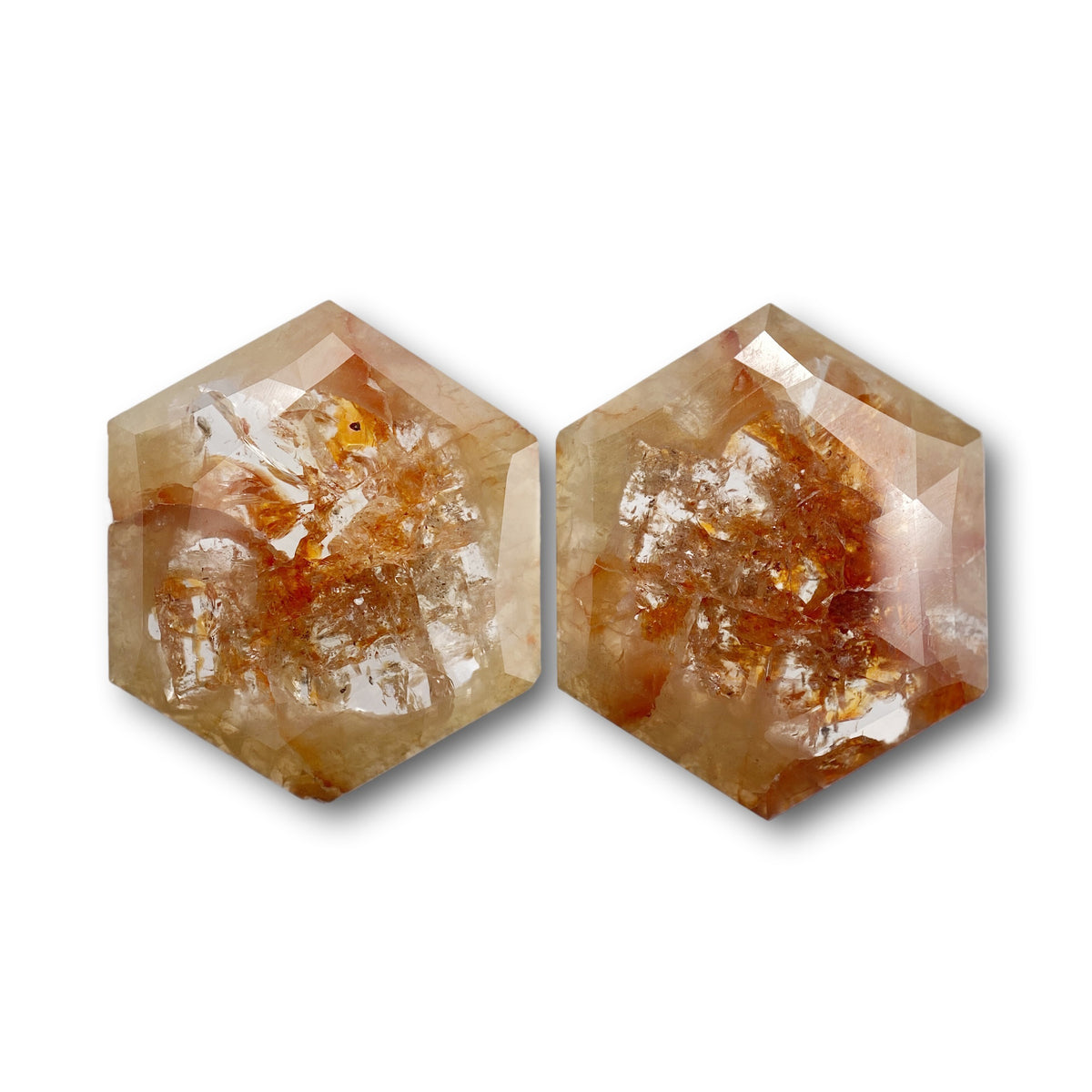 6.60cttw | Salt &amp; Pepper Hexagon Shape Rose Cut Diamond Matched Pair - Modern Rustic Diamond