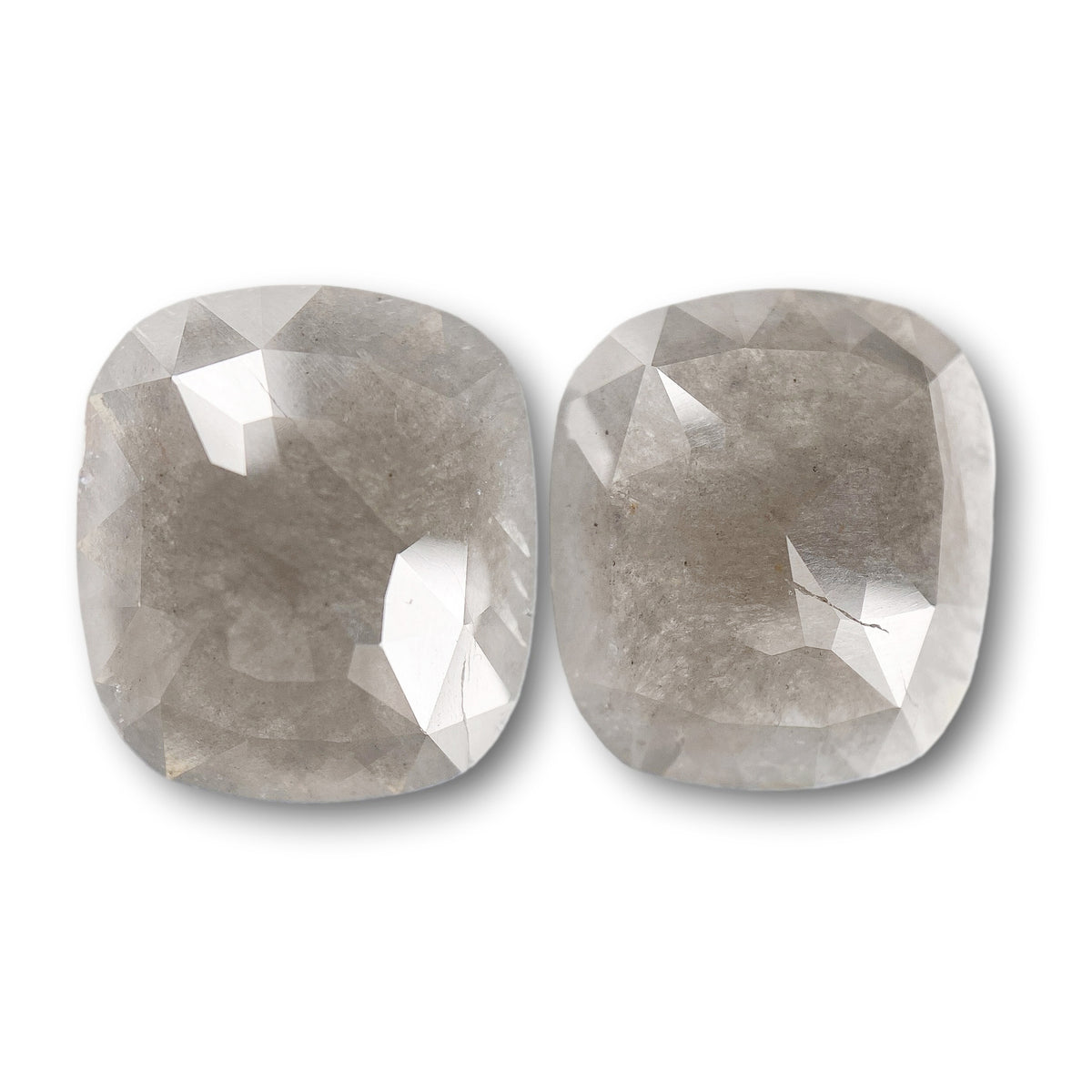 10.70cttw | Salt &amp; Pepper Cushion Shape Rose Cut Diamond Matched Pair - Modern Rustic Diamond
