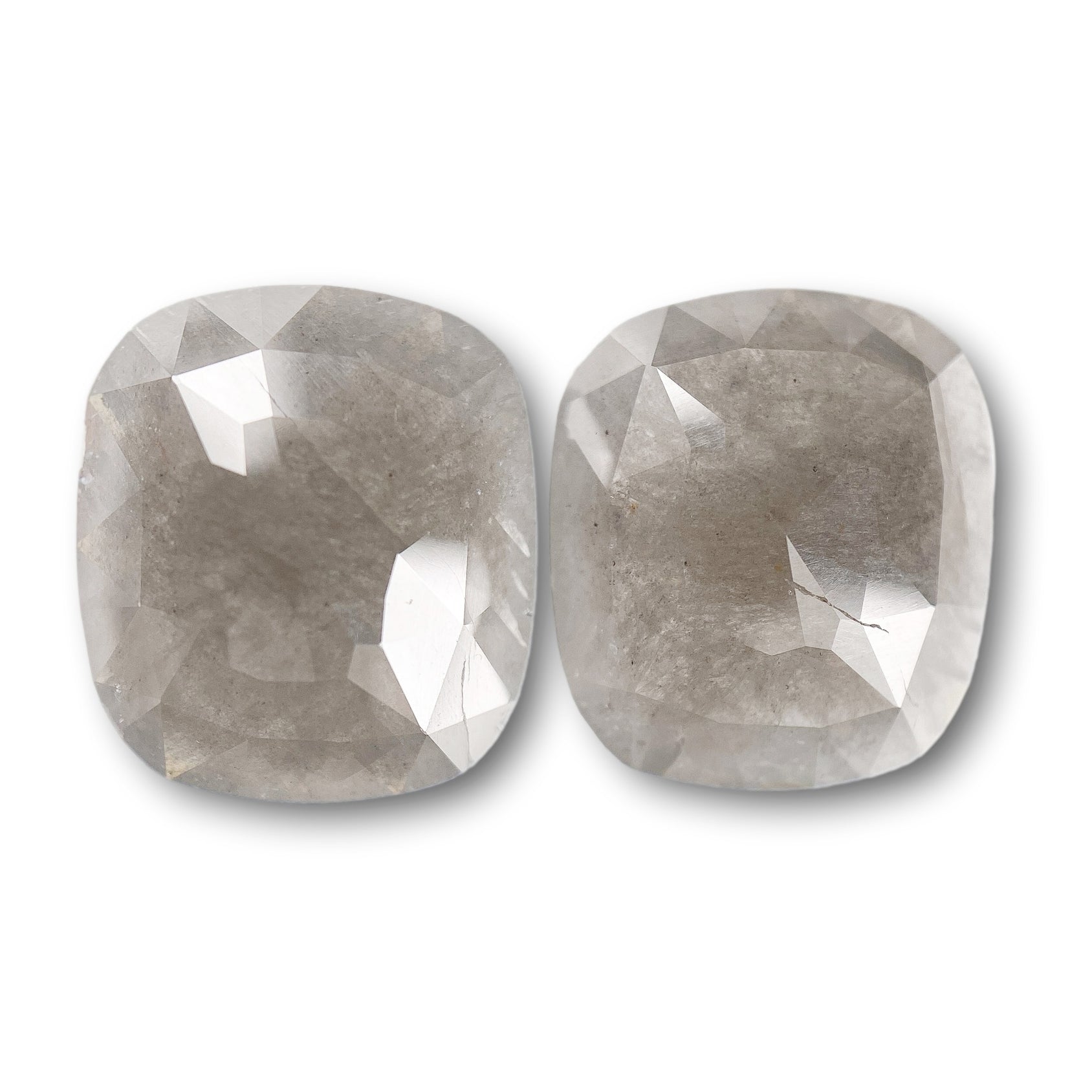 10.70cttw | Salt & Pepper Cushion Shape Rose Cut Diamond Matched Pair - Modern Rustic Diamond