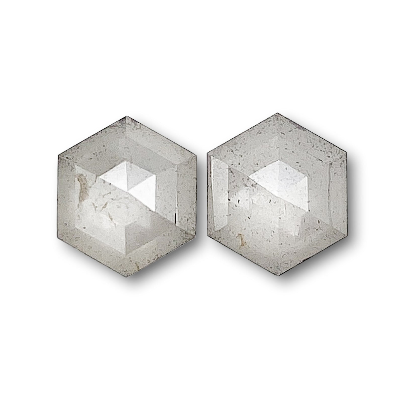 2.40cttw | Salt & Pepper Hexagon Shape Rose Cut Diamond Matched Pair - Modern Rustic Diamond