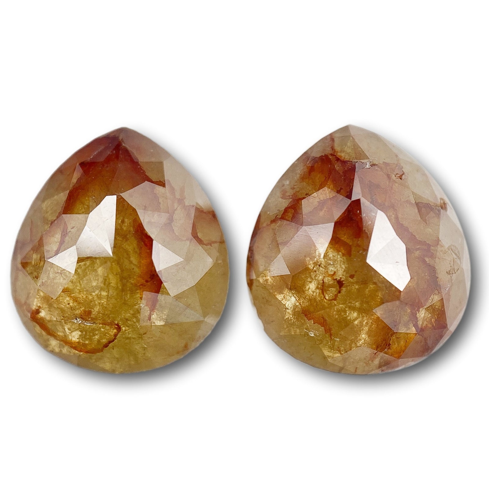 5.76cttw | Salt & Pepper Pear Shape Rose Cut Diamond Matched Pair - Modern Rustic Diamond