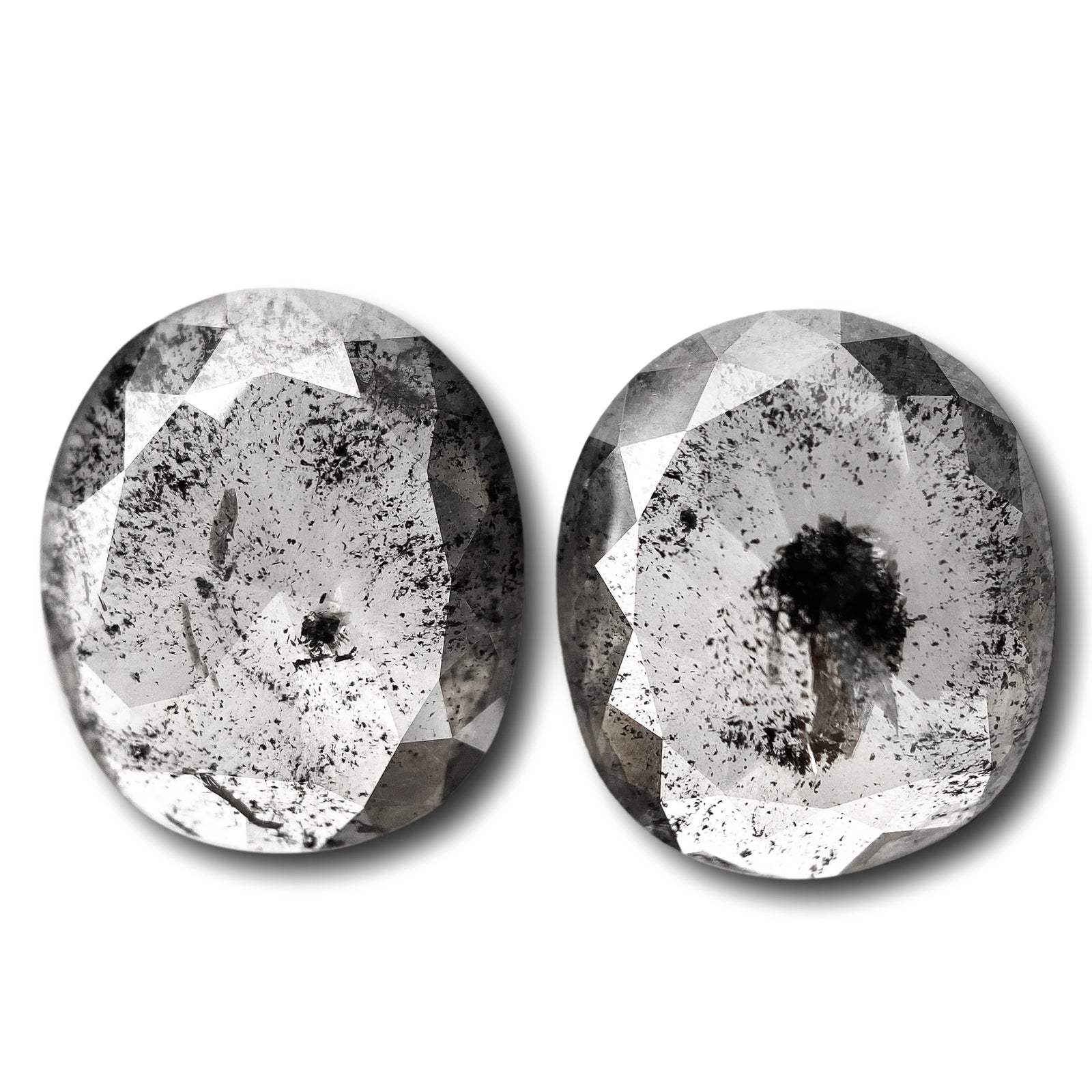 4.38cttw | Salt & Pepper Oval Shape Rose Cut Diamond Matched Pair - Modern Rustic Diamond