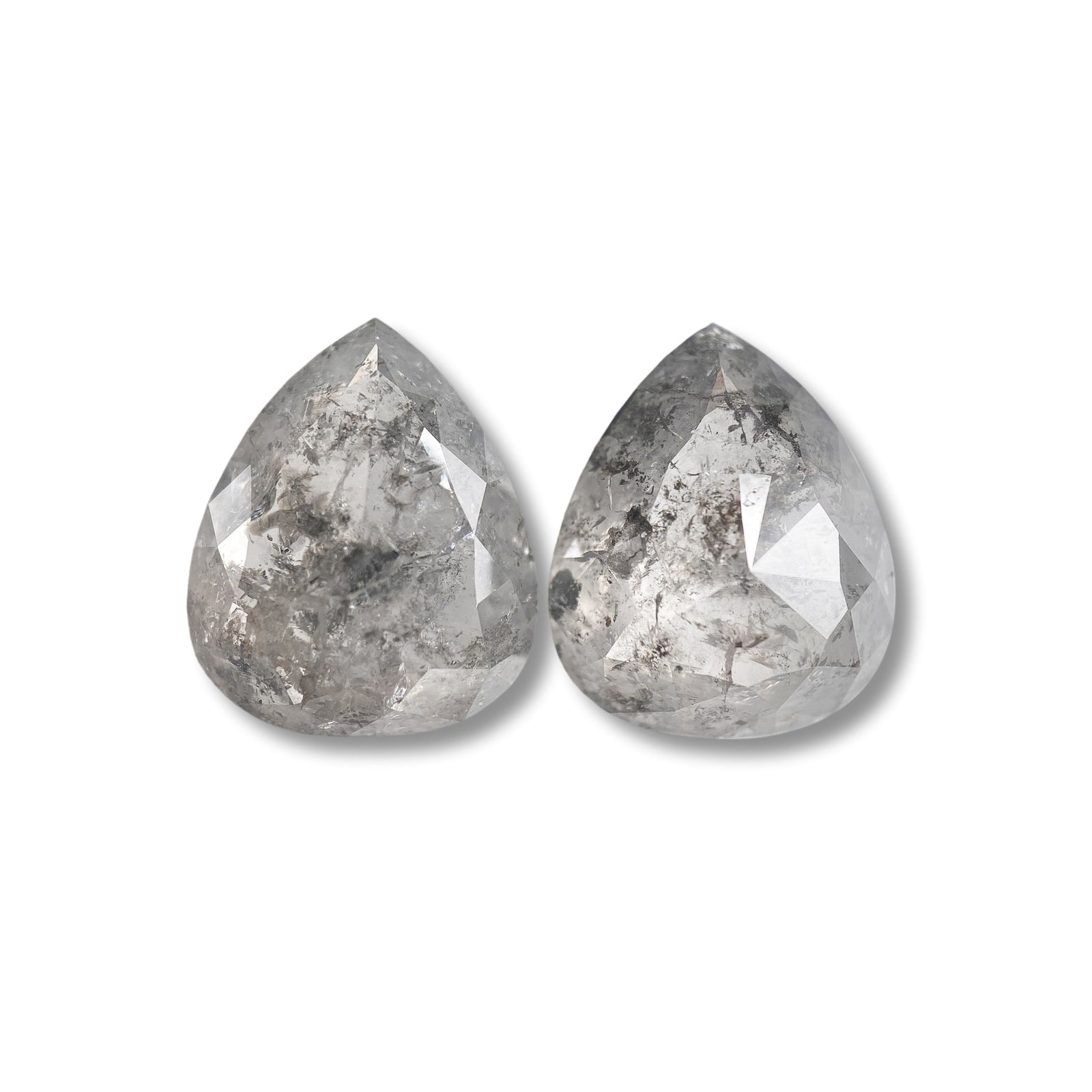 6.44cttw | Salt & Pepper Pear Shape Rose Cut Diamond Matched Pair - Modern Rustic Diamond