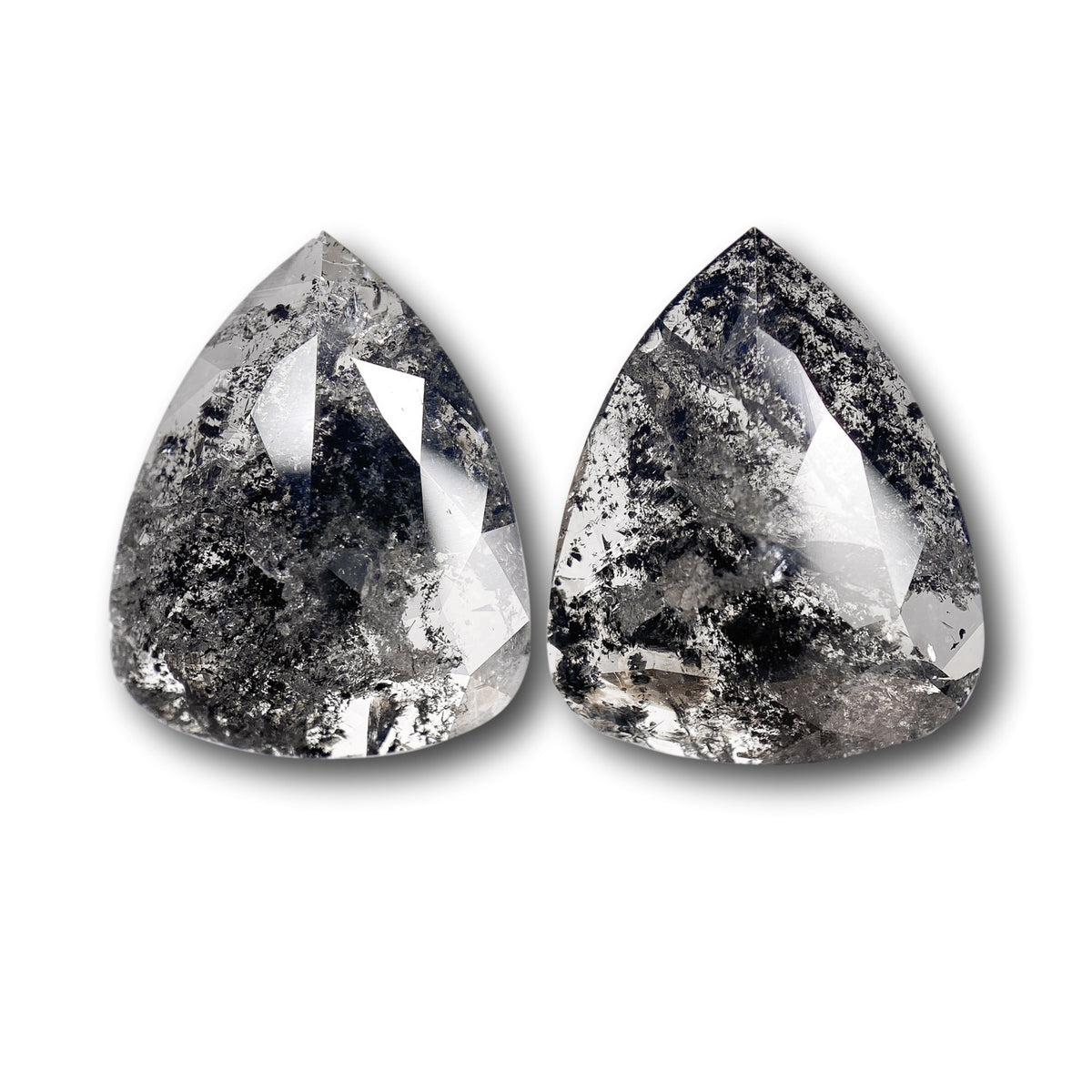 5.70cttw | Salt &amp; Pepper Pear Shape Rose Cut Diamond Matched Pair - Modern Rustic Diamond