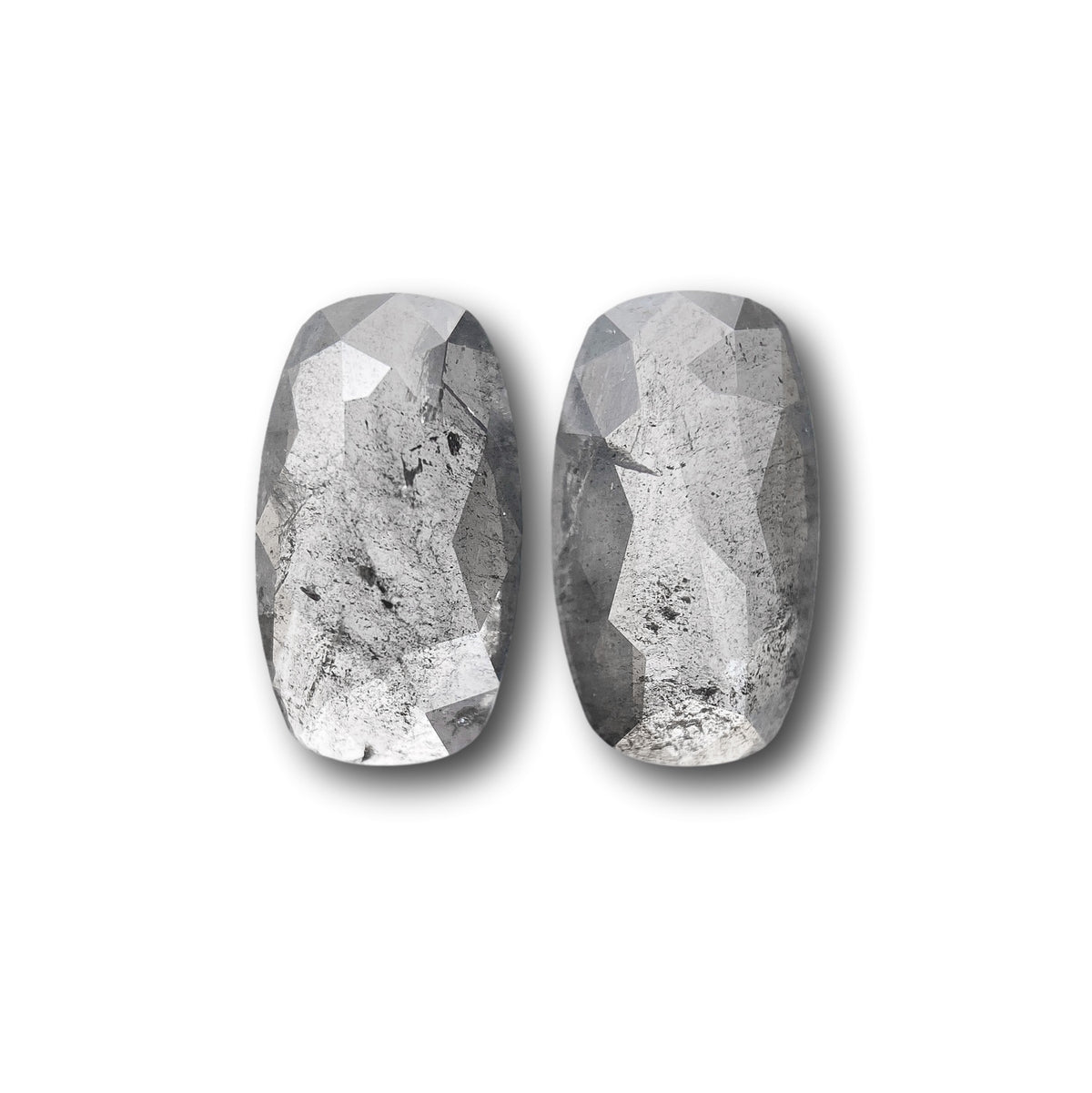 1.36cttw | Salt &amp; Pepper Cushion Shape Rose Cut Diamond Matched Pair - Modern Rustic Diamond