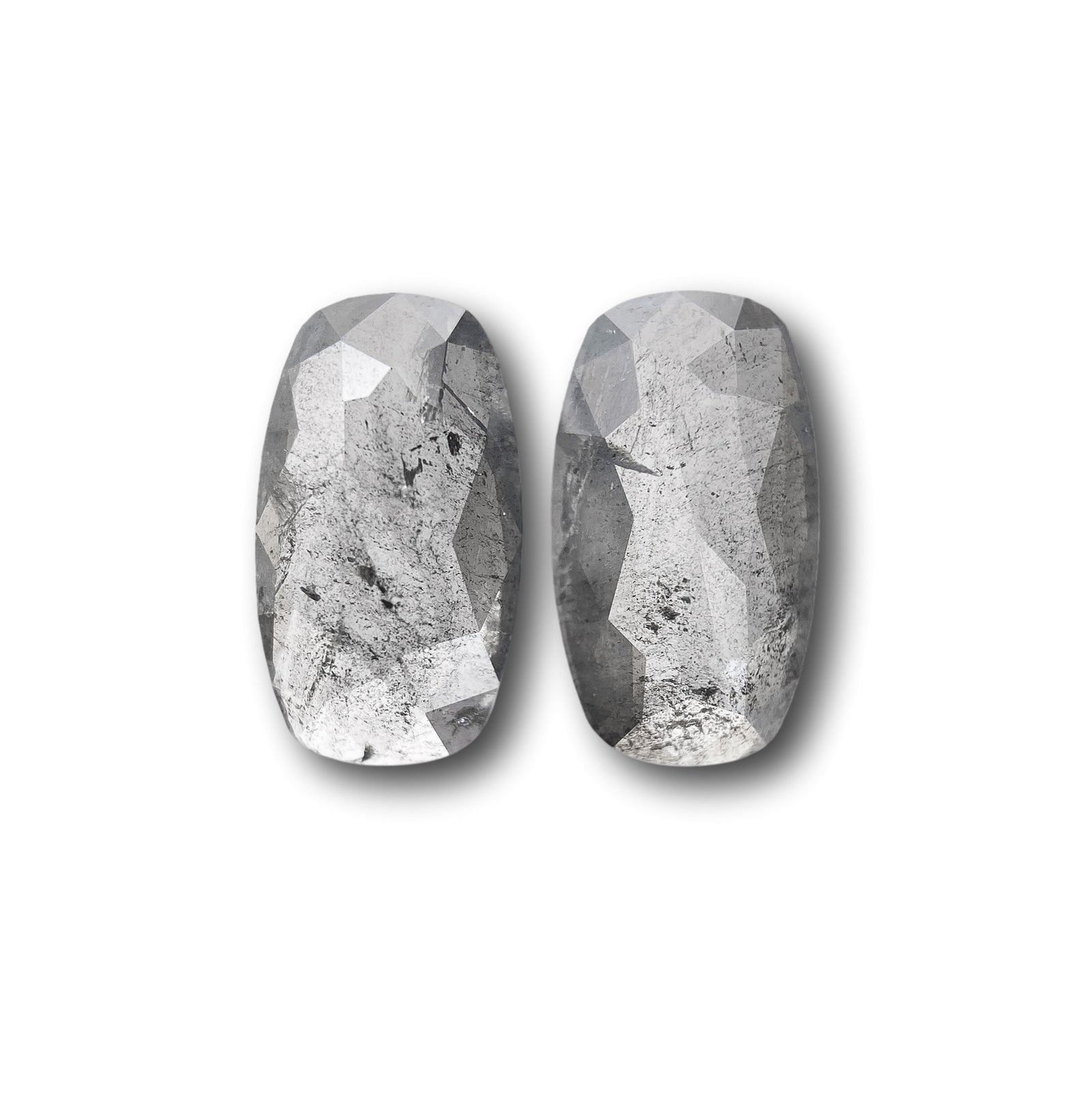 1.36cttw | Salt & Pepper Cushion Shape Rose Cut Diamond Matched Pair - Modern Rustic Diamond