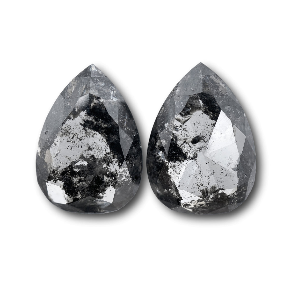 9.18cttw | Salt &amp; Pepper Pear Shape Rose Cut Diamond Matched Pair - Modern Rustic Diamond