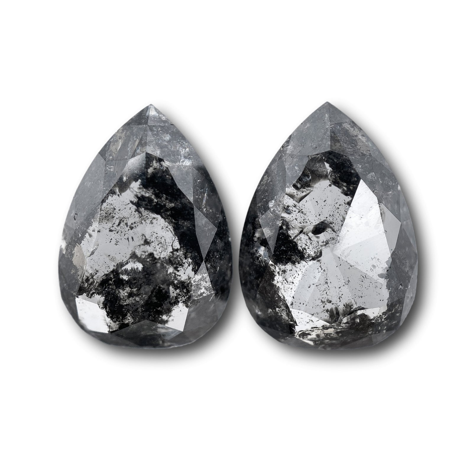 9.18cttw | Salt & Pepper Pear Shape Rose Cut Diamond Matched Pair - Modern Rustic Diamond