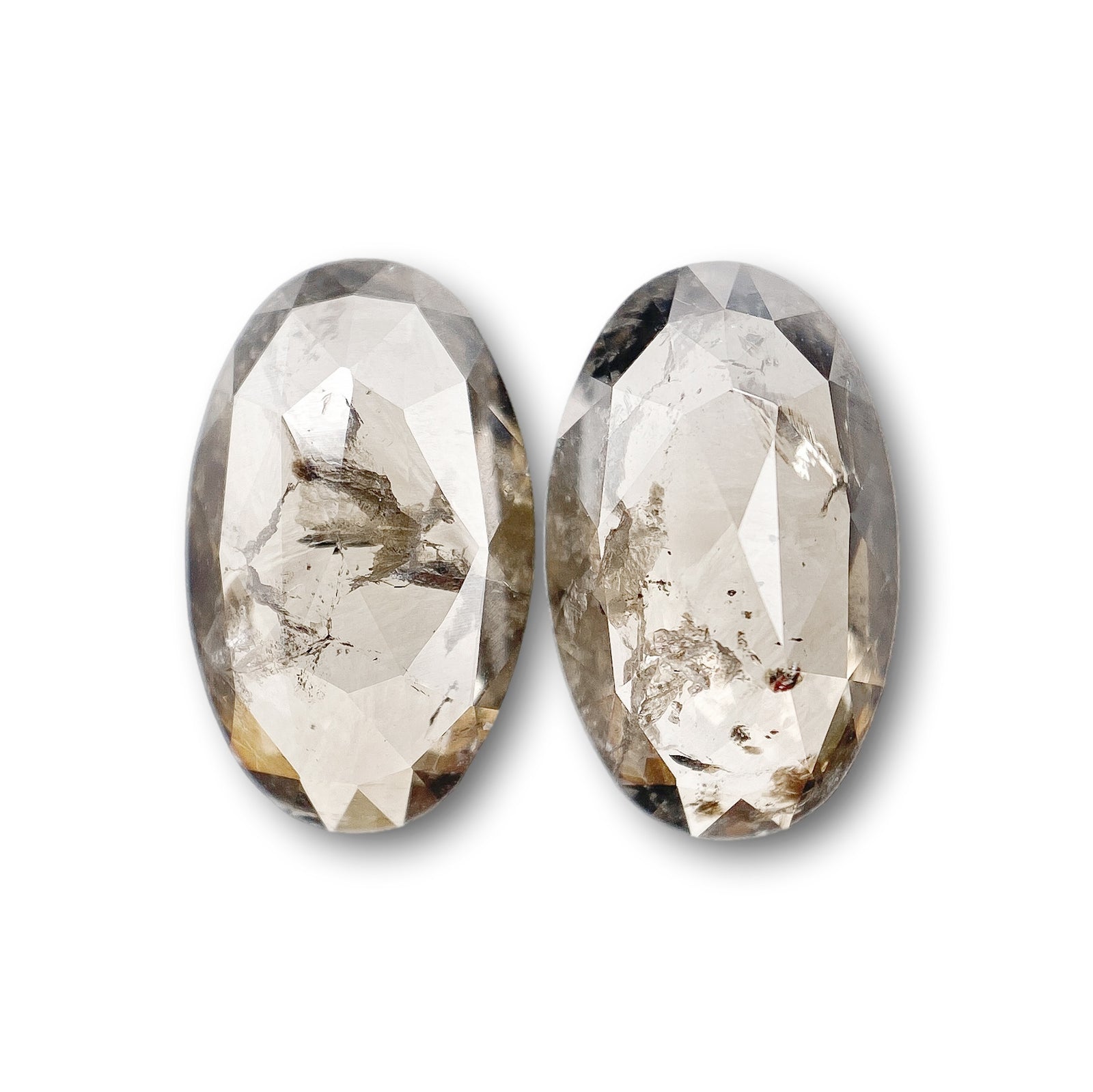3.43cttw | Rustic Oval Shape Rose Cut Diamond Matched Pair - Modern Rustic Diamond