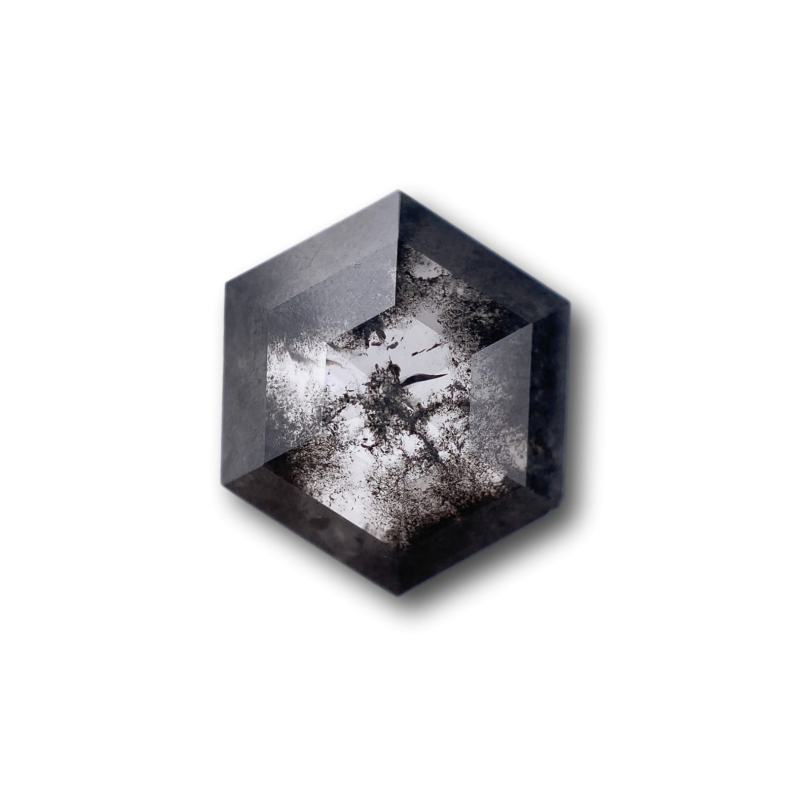 3.98ct | Salt & Pepper Hexagon Shape Rose Cut Diamond - Modern Rustic Diamond