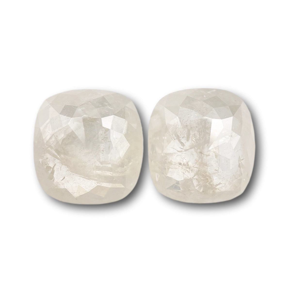 4.49cttw | Salt &amp; Pepper Cushion Shape Rose Cut Diamond Matched Pair - Modern Rustic Diamond