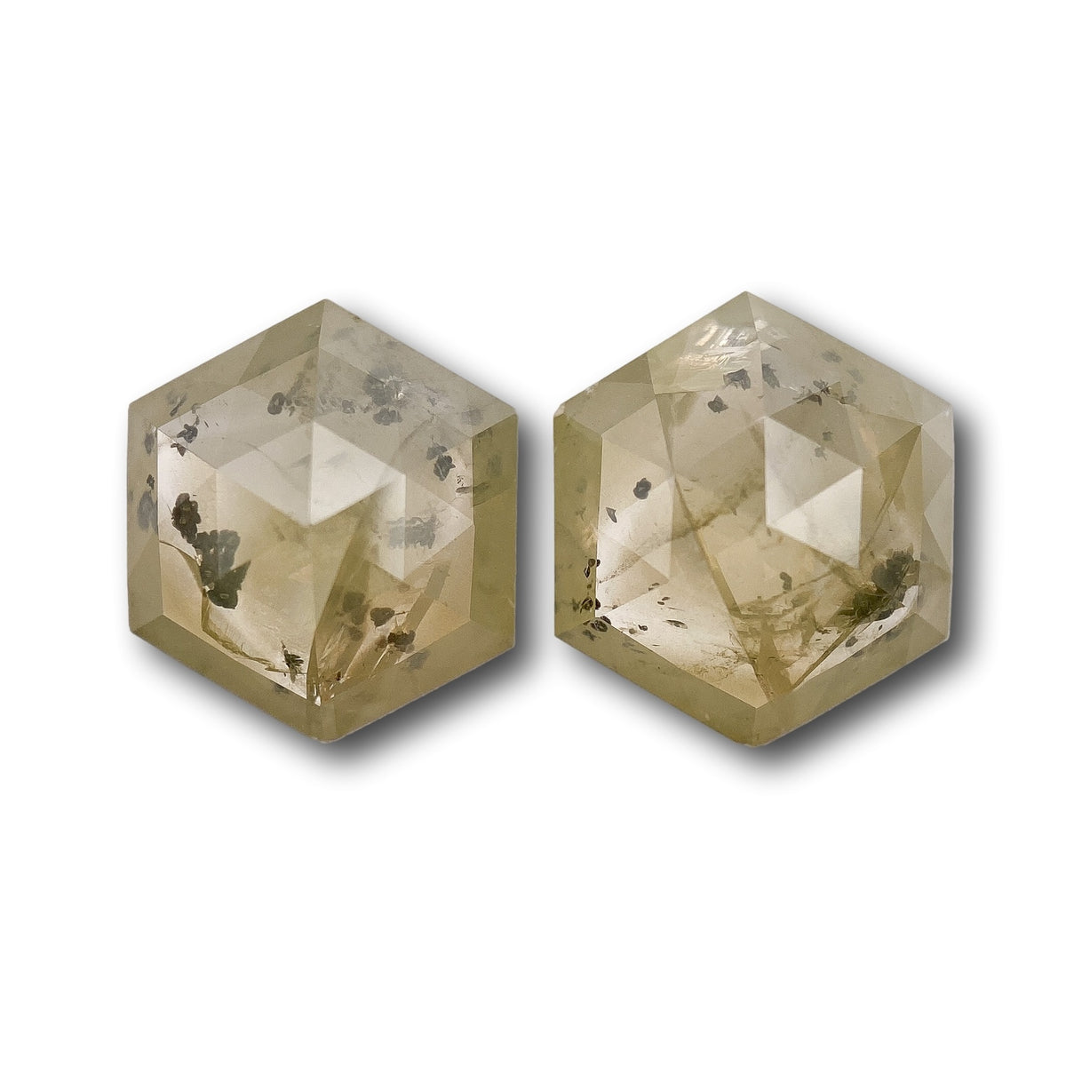 2.94cttw | Salt &amp; Pepper Hexagon Shape Rose Cut Diamond Matched Pair - Modern Rustic Diamond