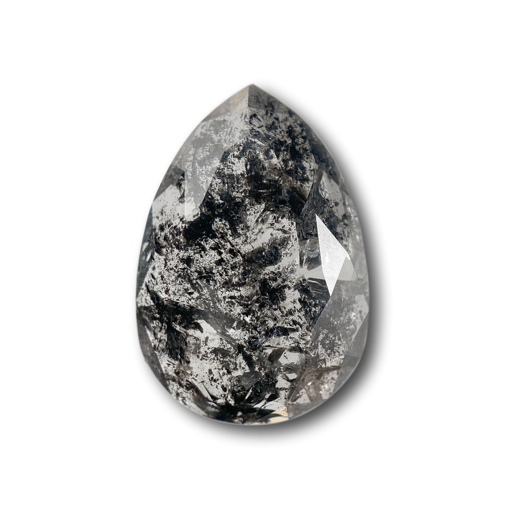 5.67ct | Salt & Pepper Pear Shape Rose Cut Diamond - Modern Rustic Diamond