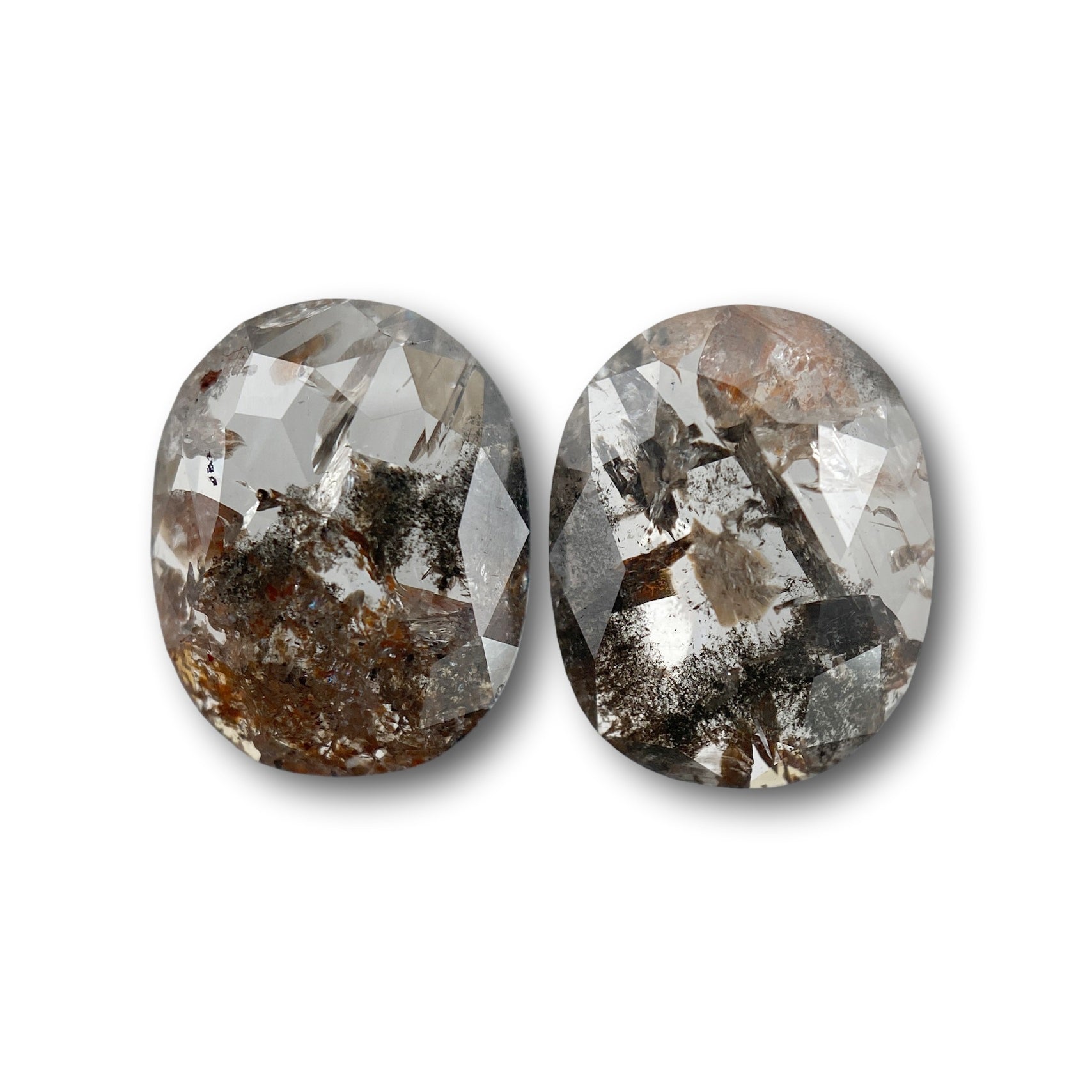 3.85cttw | Salt & Pepper Oval Shape Rose Cut Diamond Matched Pair - Modern Rustic Diamond