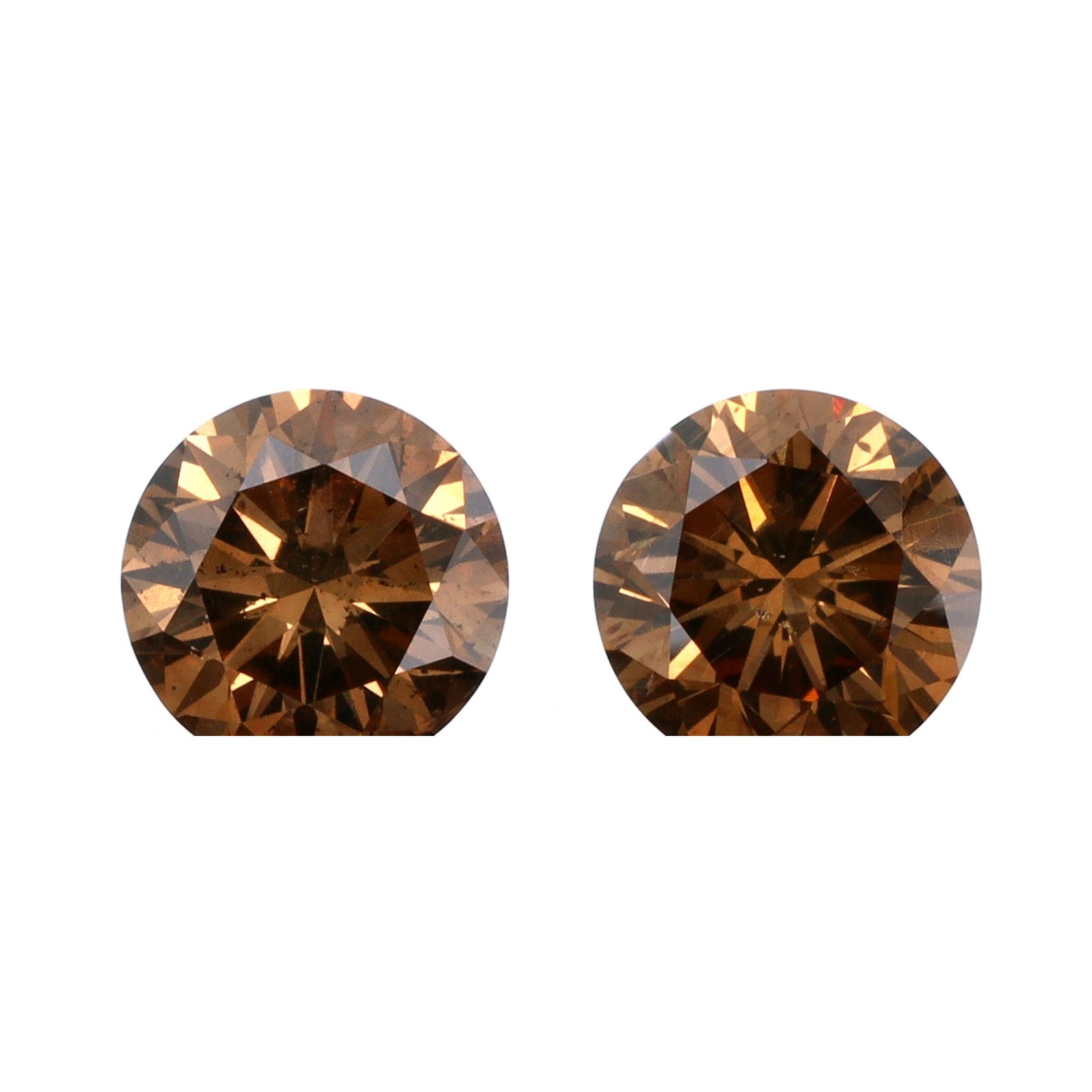 0.65cttw | Cognac VS-SI Round Shape Brilliant Cut Diamond Matched Pair - Modern Rustic Diamond